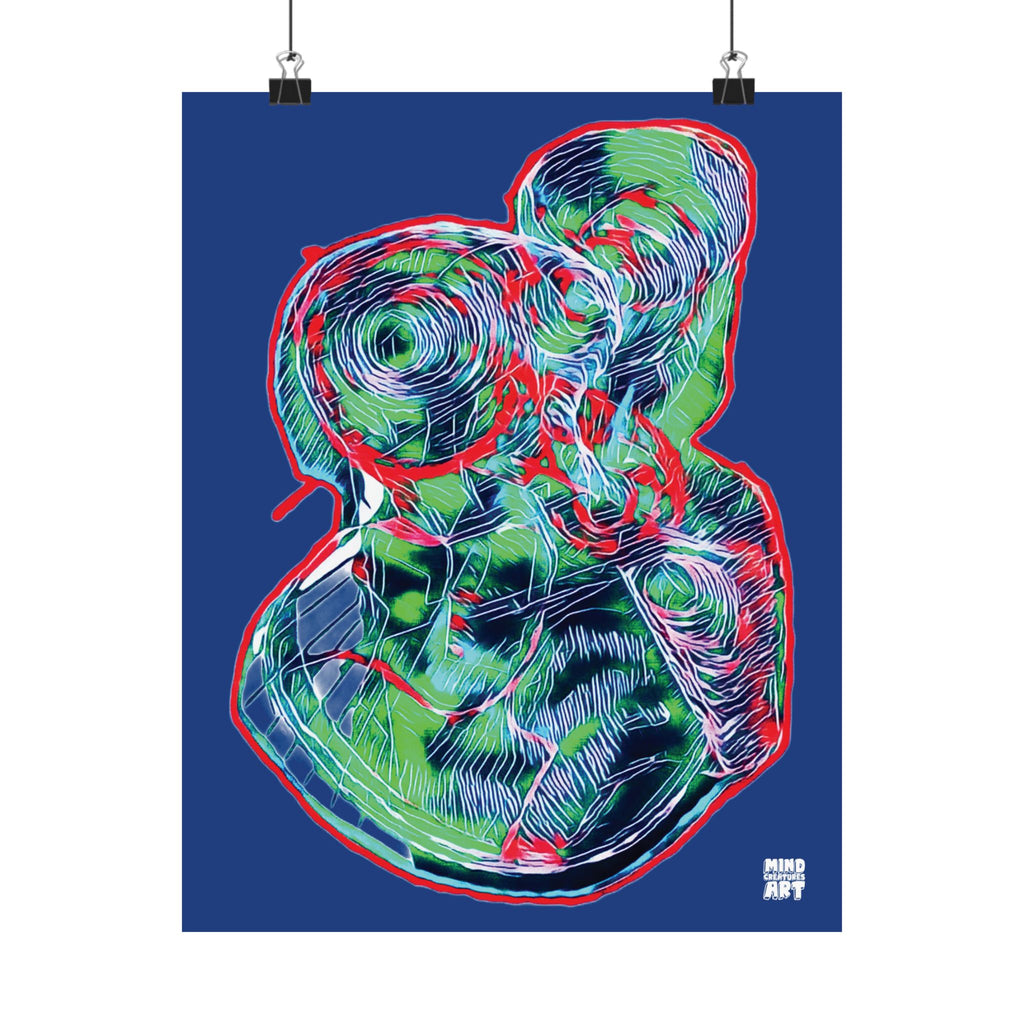 Curiosity (Red & Green, Dark Blue Background) Matte Poster