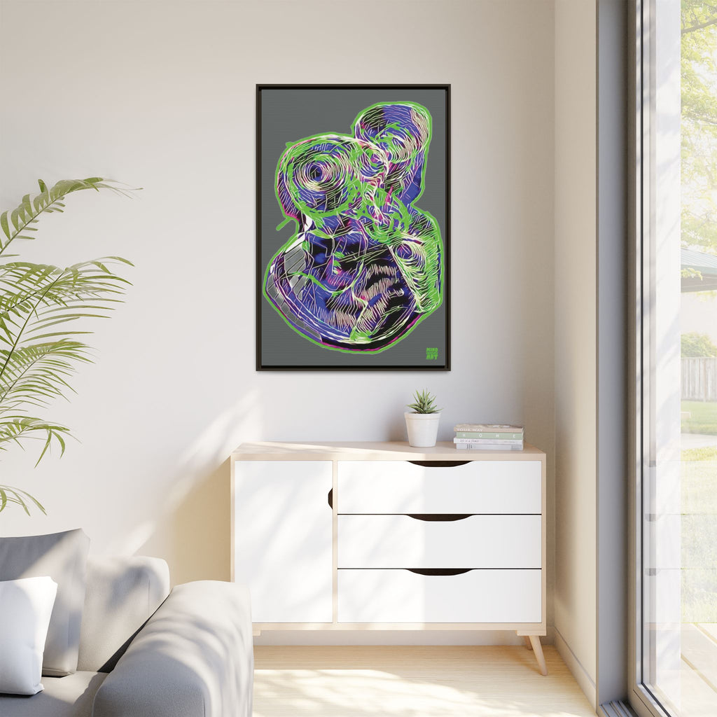 Curiosity (Electric Green, Dark Gray Background) Matte Canvas, Framed