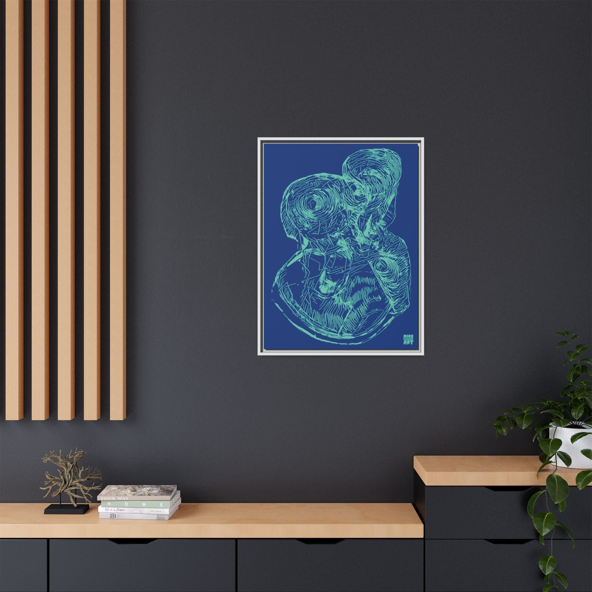 Curiosity (Teal, Dark Blue Background) Matte Canvas, Framed