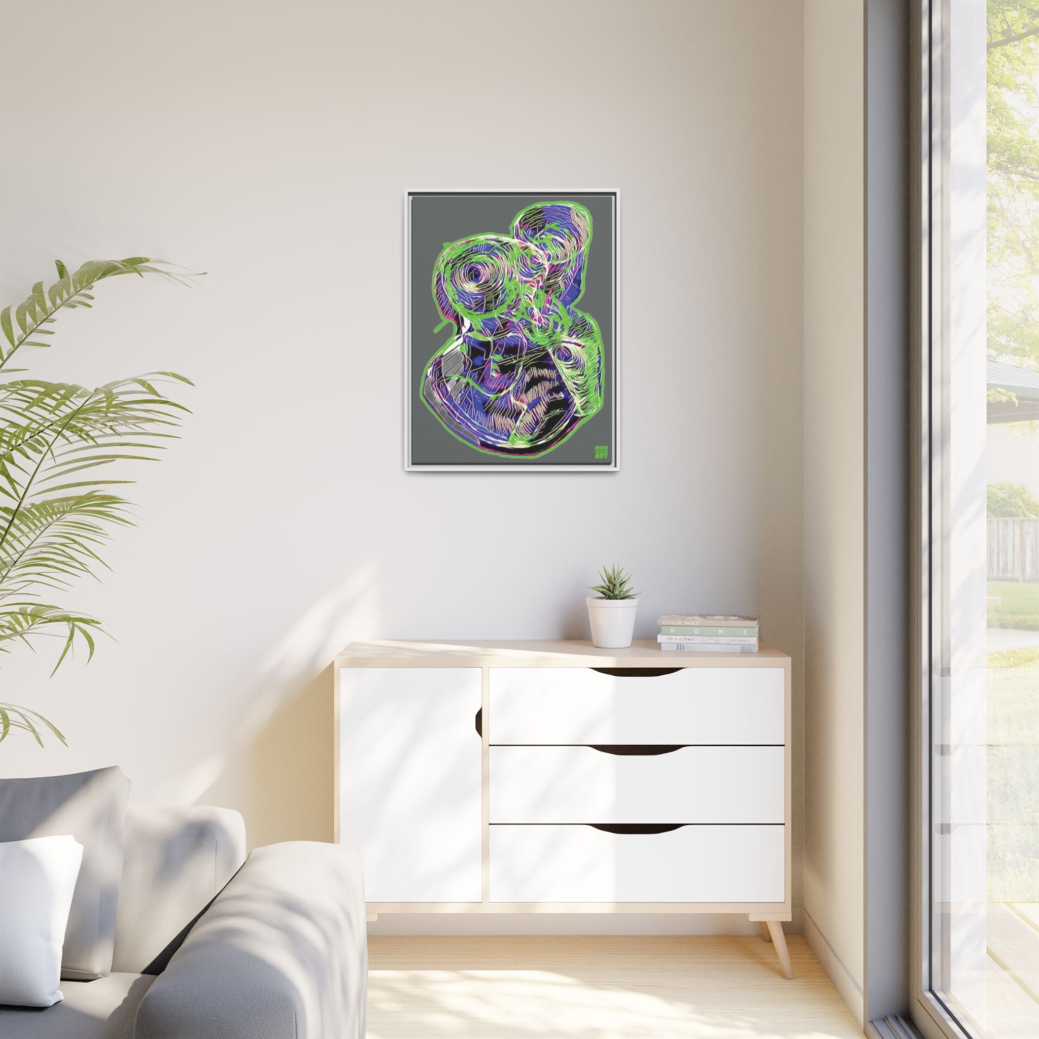 Curiosity (Electric Green, Dark Gray Background) Matte Canvas, Framed
