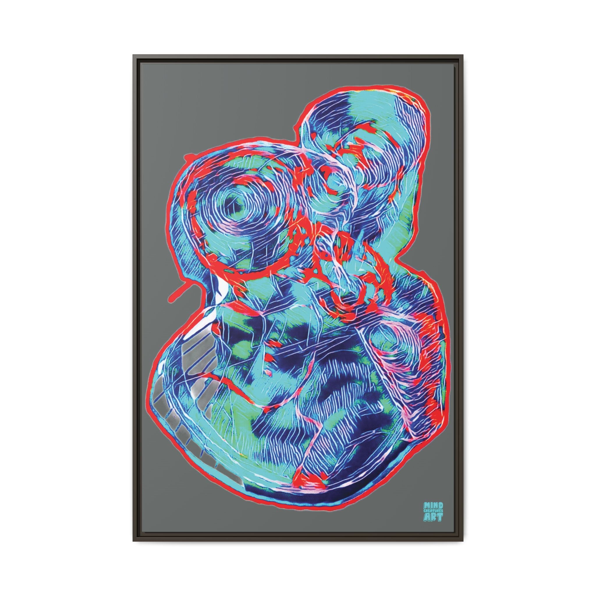 Curiosity (Red & Teal, Dark Gray Background) Matte Canvas, Framed