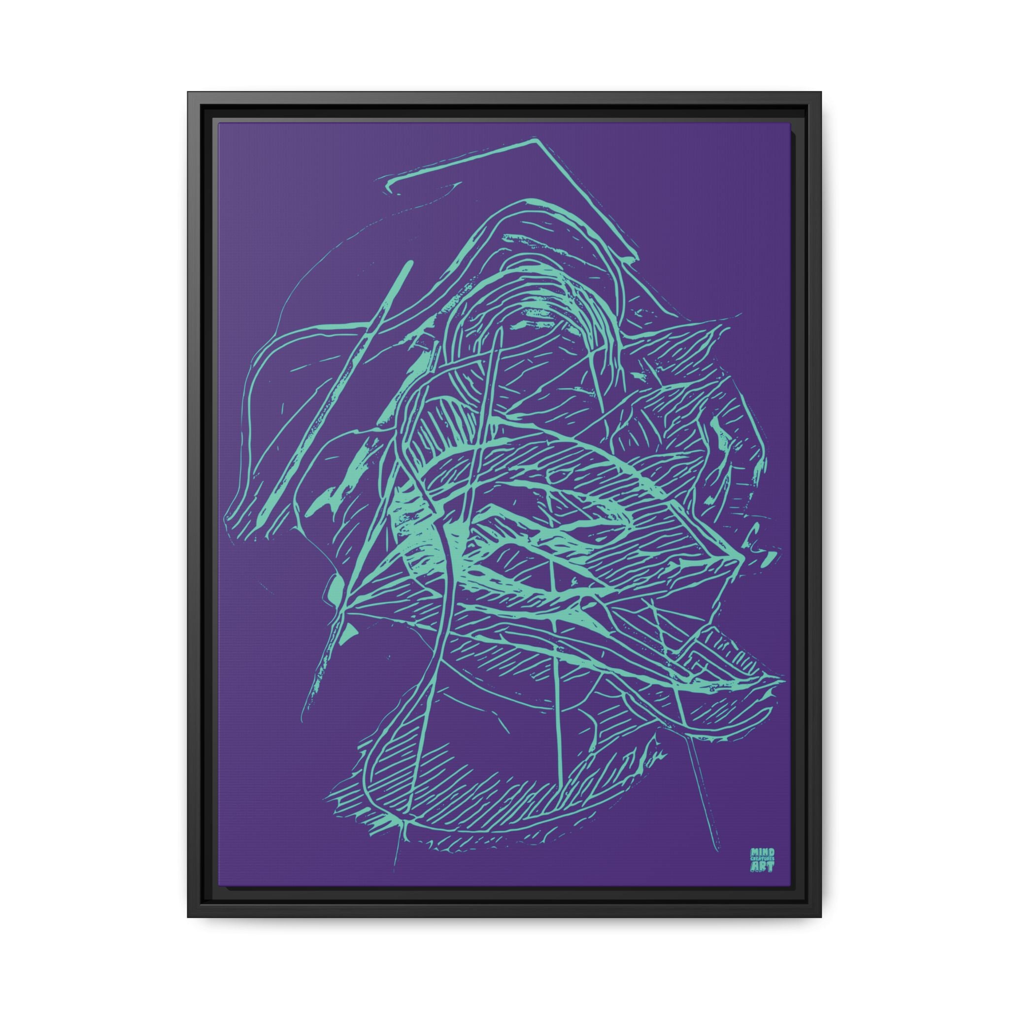 Dive Reflex (Teal, Purple Background) Matte Canvas, Framed