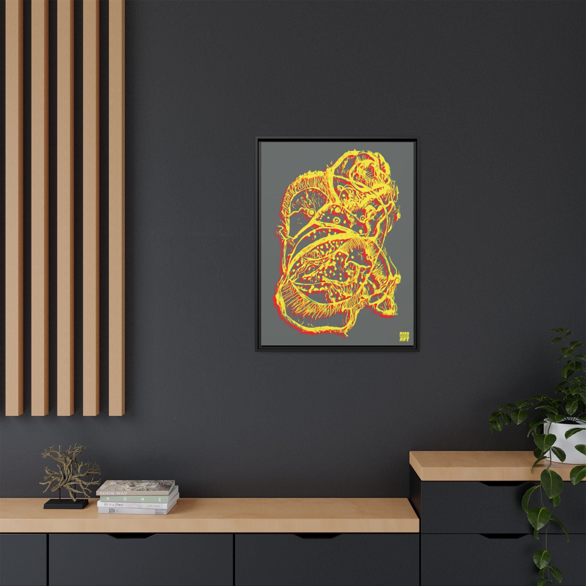 Exploration (Blur, Red & Yellow, Dark Gray Background) Matte Canvas, Framed