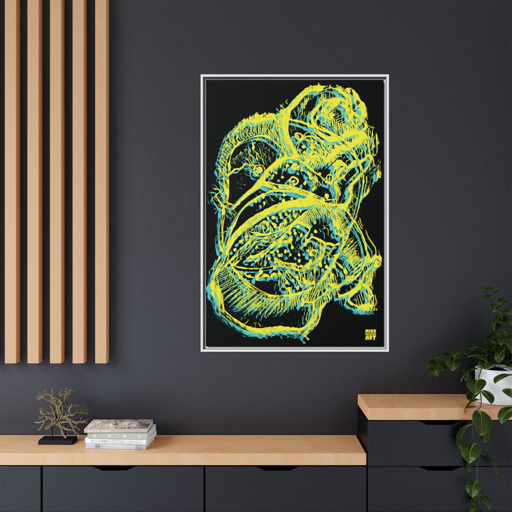 Exploration (Blur, Blue & Yellow, Black Background) Matte Canvas, Framed