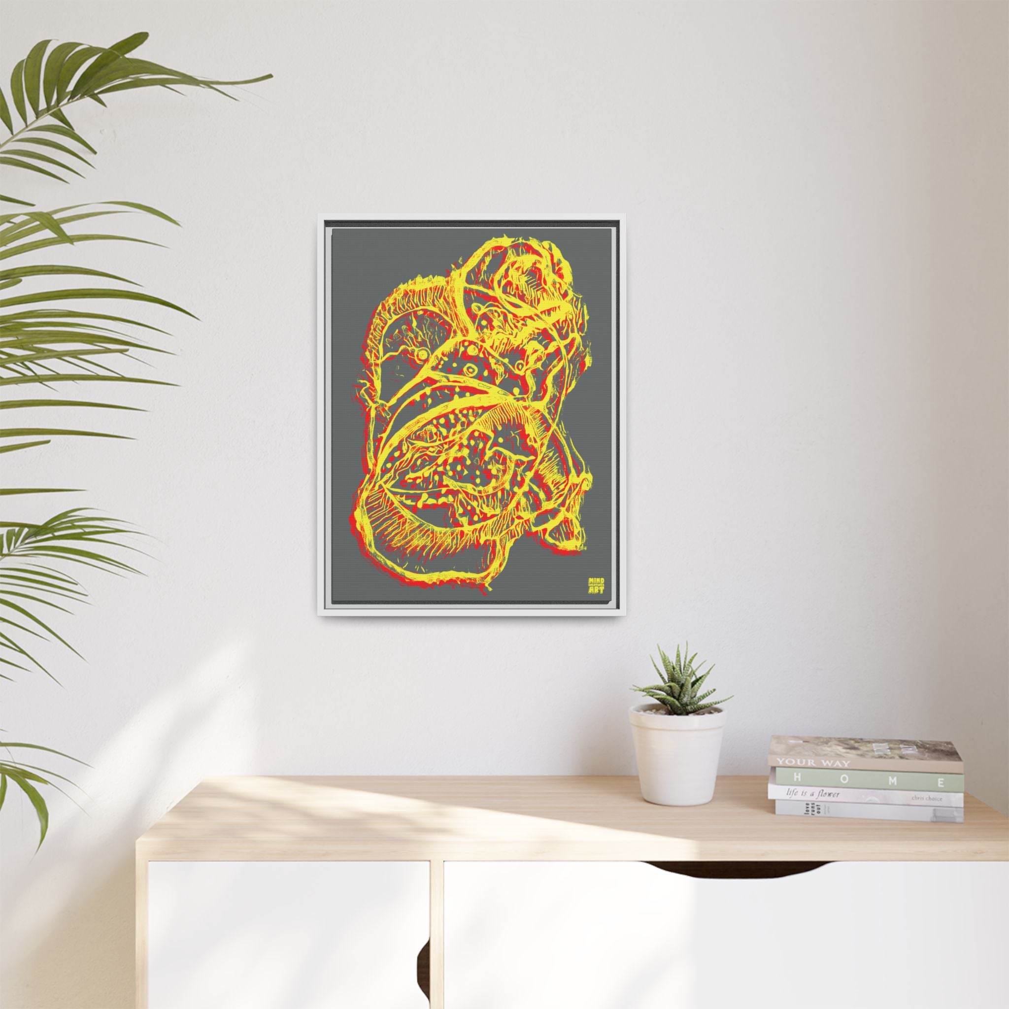 Exploration (Blur, Red & Yellow, Dark Gray Background) Matte Canvas, Framed