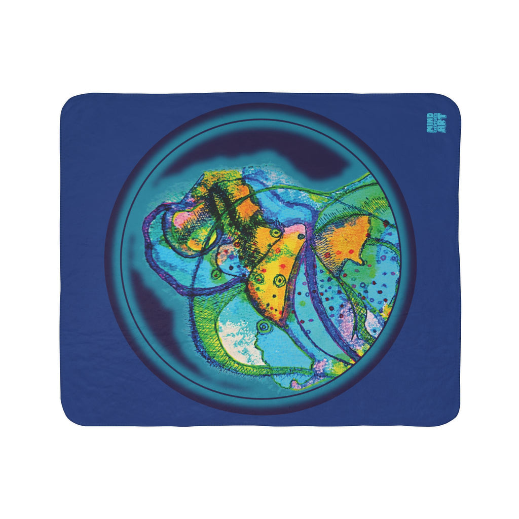 Exploration (Dark Blue Background) Fleece Sherpa Blanket