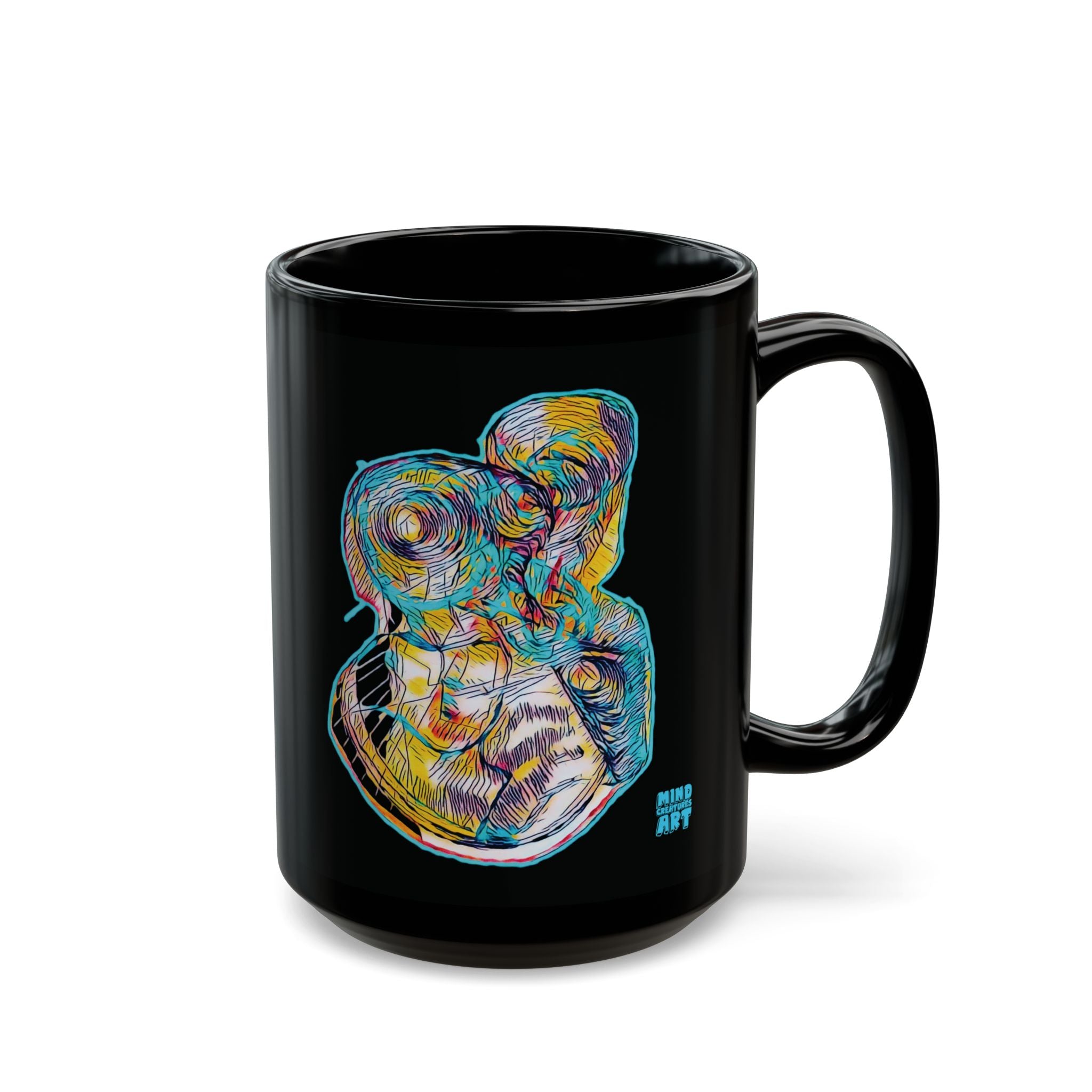 Curiosity (Teal) Black Ceramic Mug (11oz, 15oz)