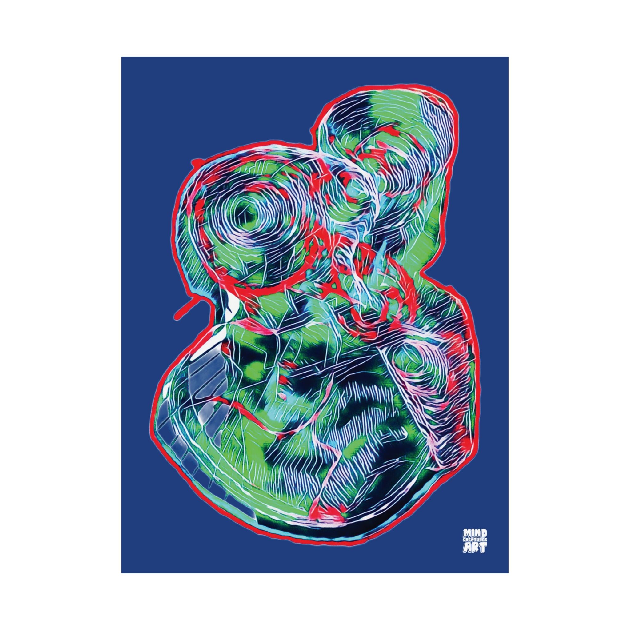 Curiosity (Red & Green, Dark Blue Background) Matte Poster