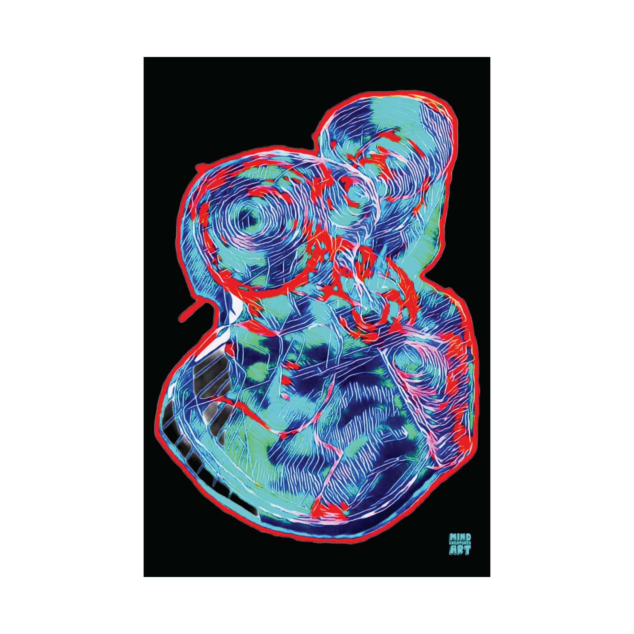 Curiosity (Red & Teal, Black Background) Matte Vertical Poster