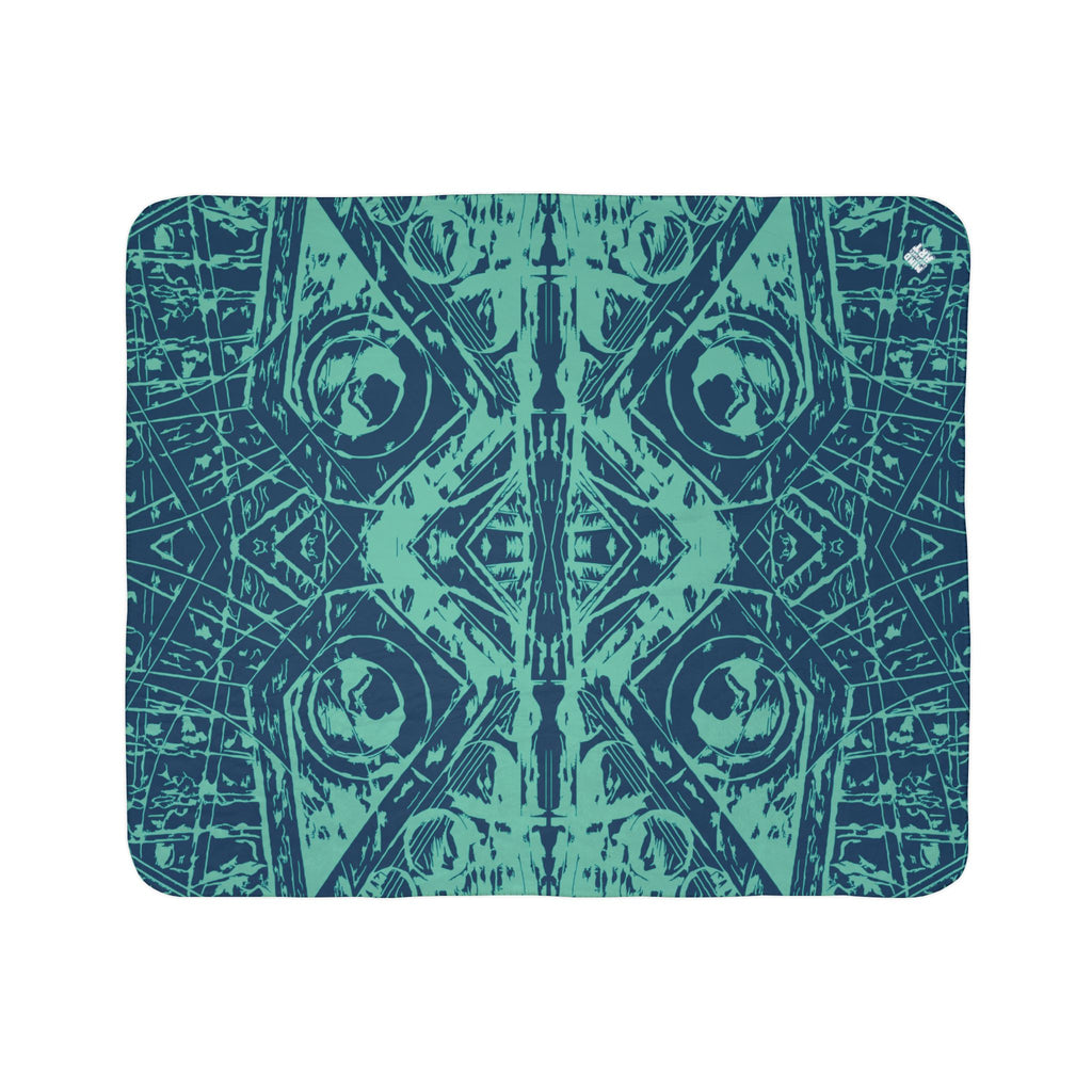 Love (Teal, Mirror, Dark Blue Background) Fleece Sherpa Blanket