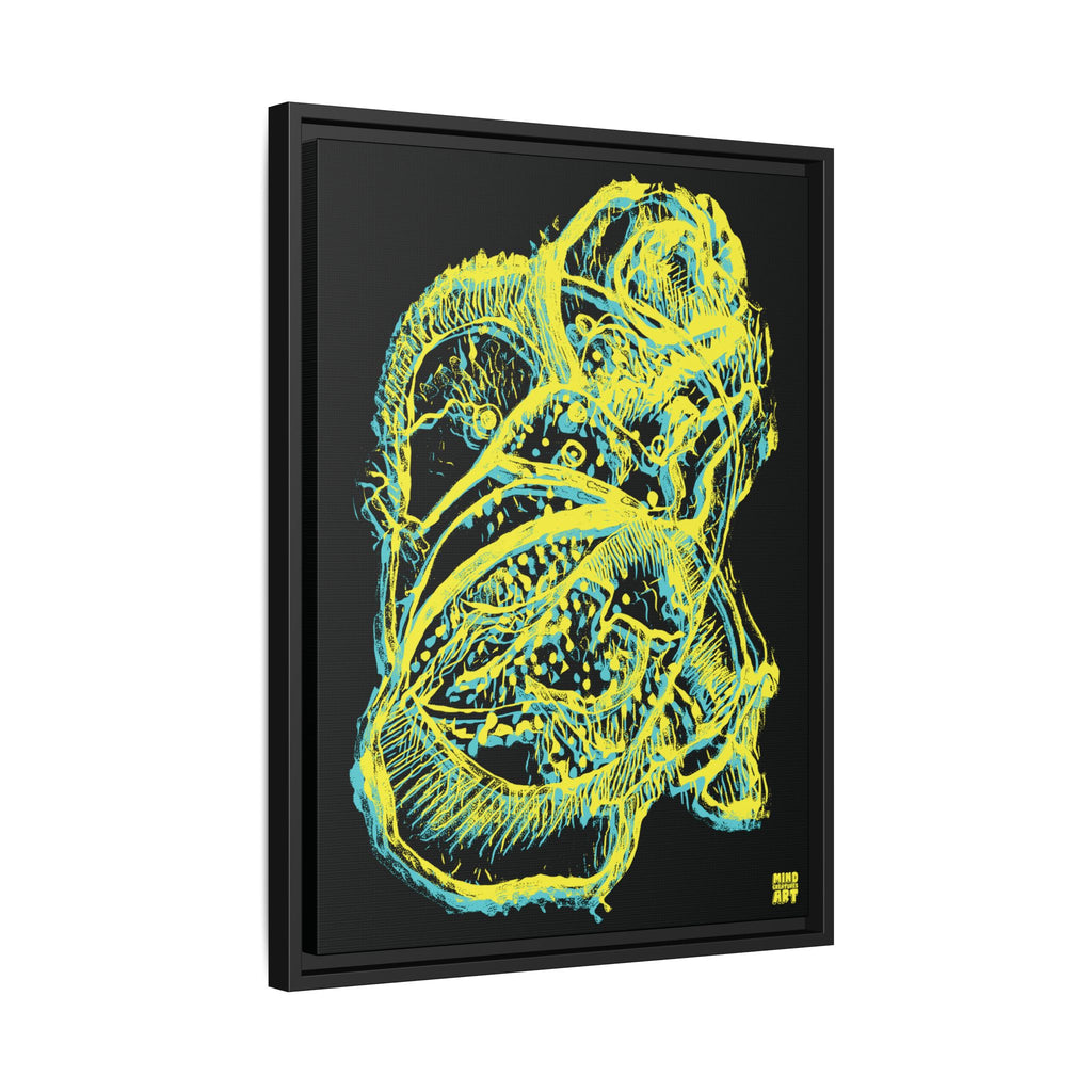 Exploration (Blur, Blue & Yellow, Black Background) Matte Canvas, Framed