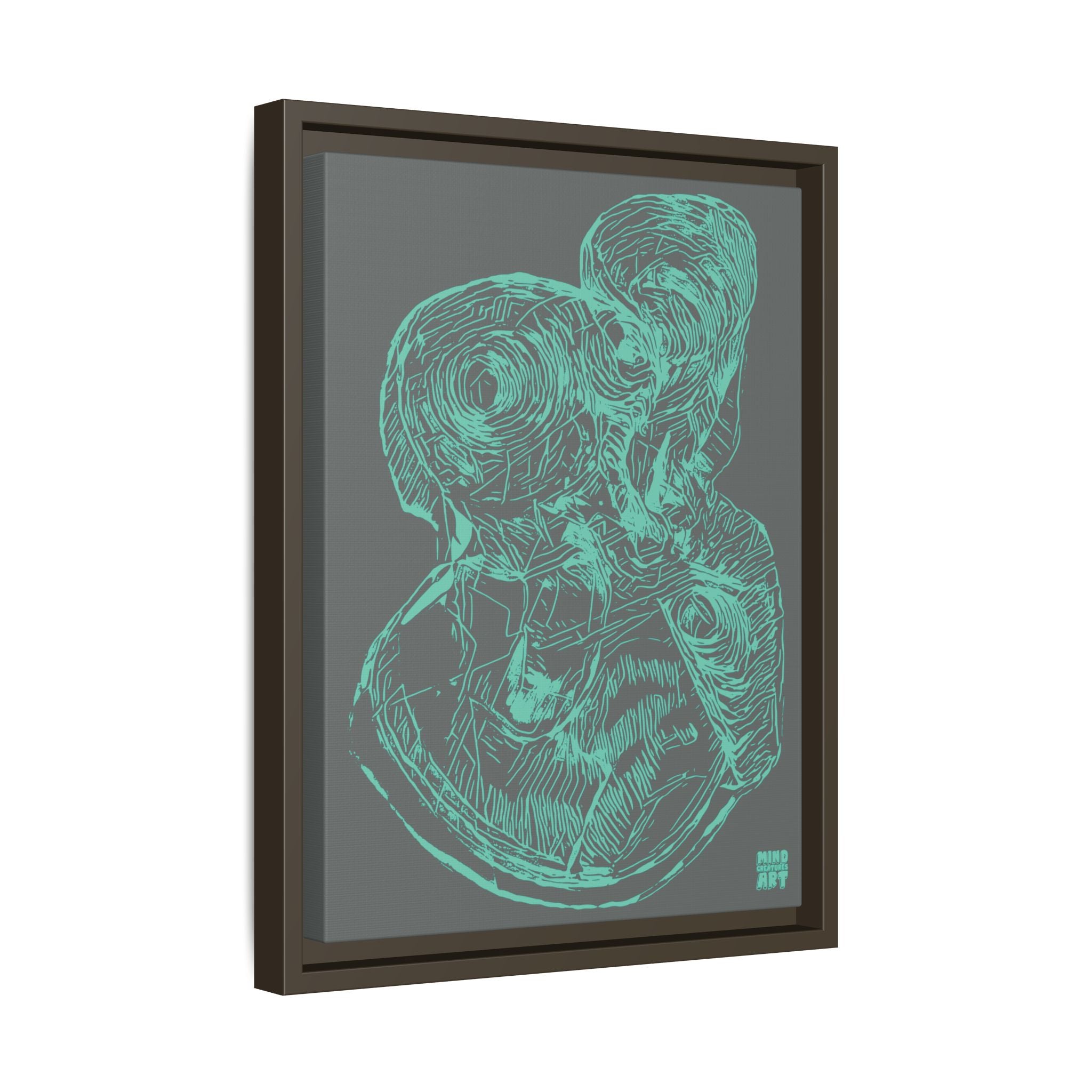Curiosity (Teal, Dark Gray Background) Matte Canvas, Framed