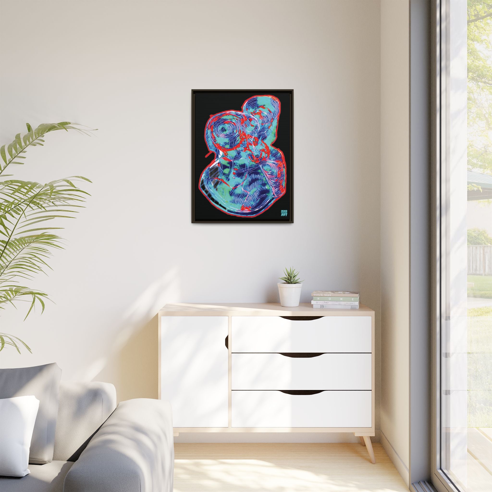 Curiosity (Red & Teal), Black Background) Matte Canvas, Framed