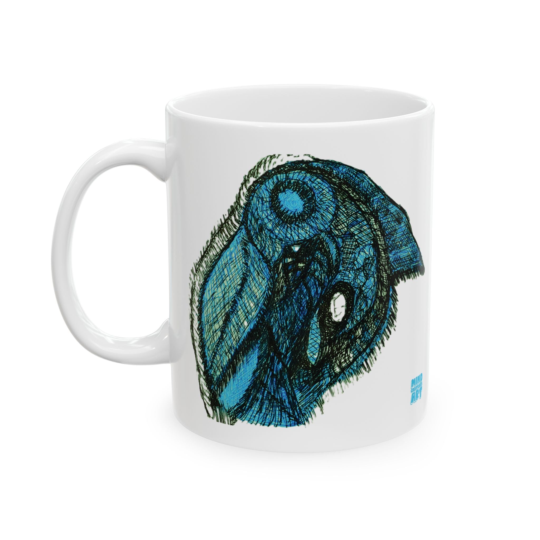Who Are You? (Teal) White Ceramic Mug, (11oz, 15oz)