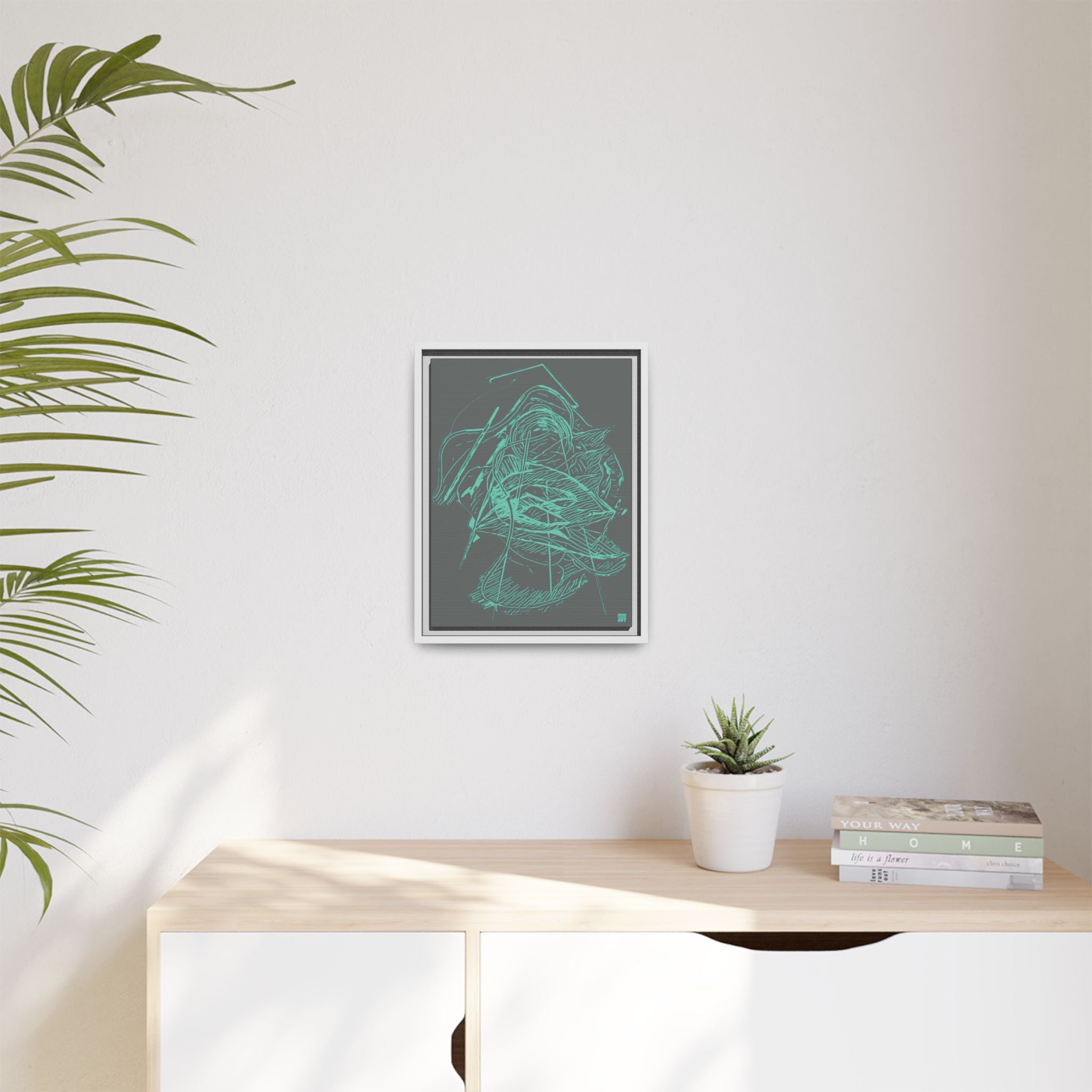 Dive Reflex (Teal, Dark Gray Background) Matte Canvas, Framed