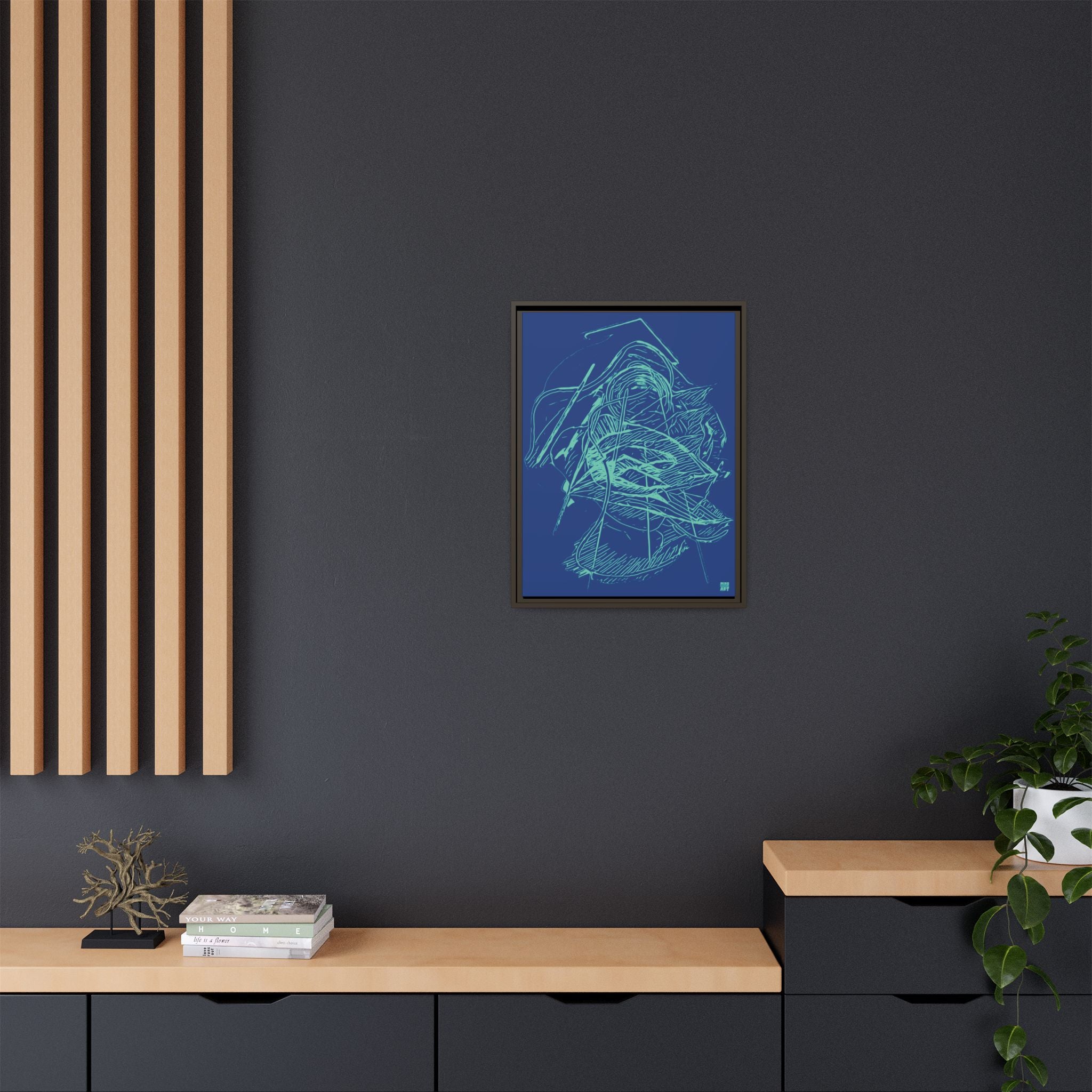 Dive Reflex (Teal, Dark Blue Background) Matte Canvas, Framed