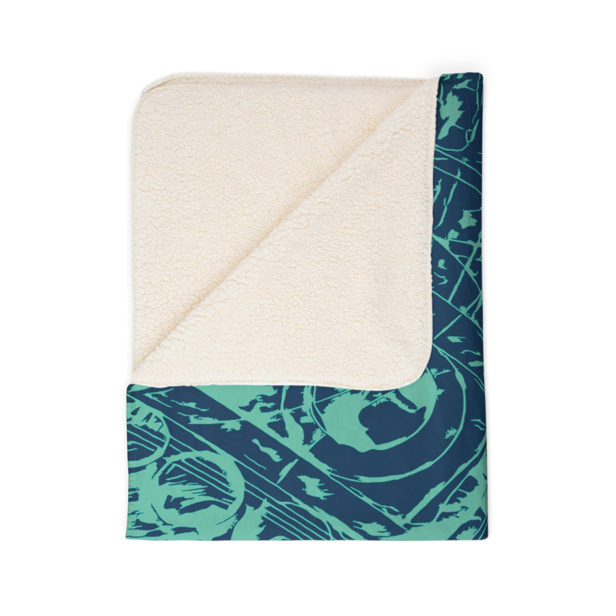 Love (Teal, Mirror, Dark Blue Background) Fleece Sherpa Blanket