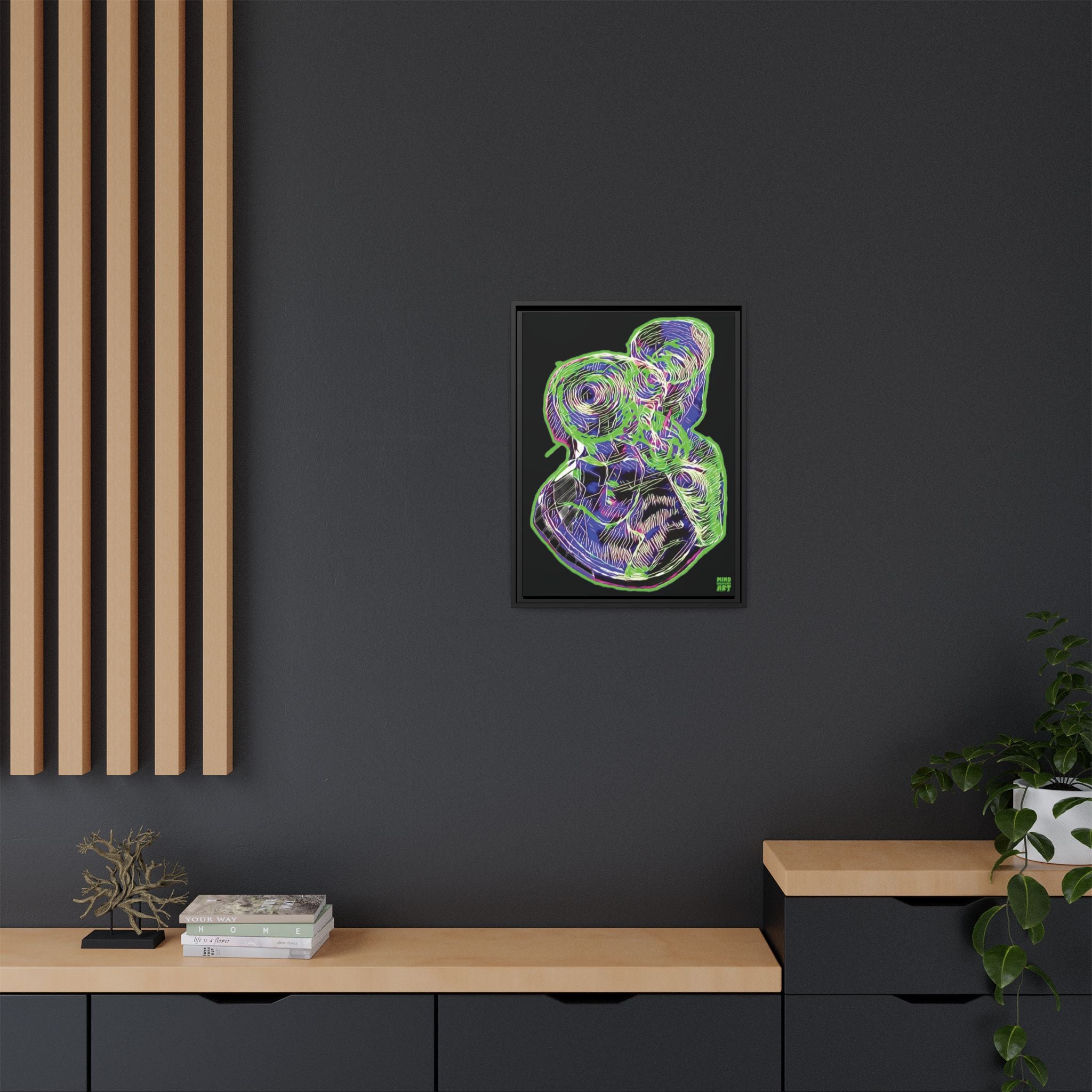 Curiosity (Electric Green, Black Background) Matte Canvas, Framed