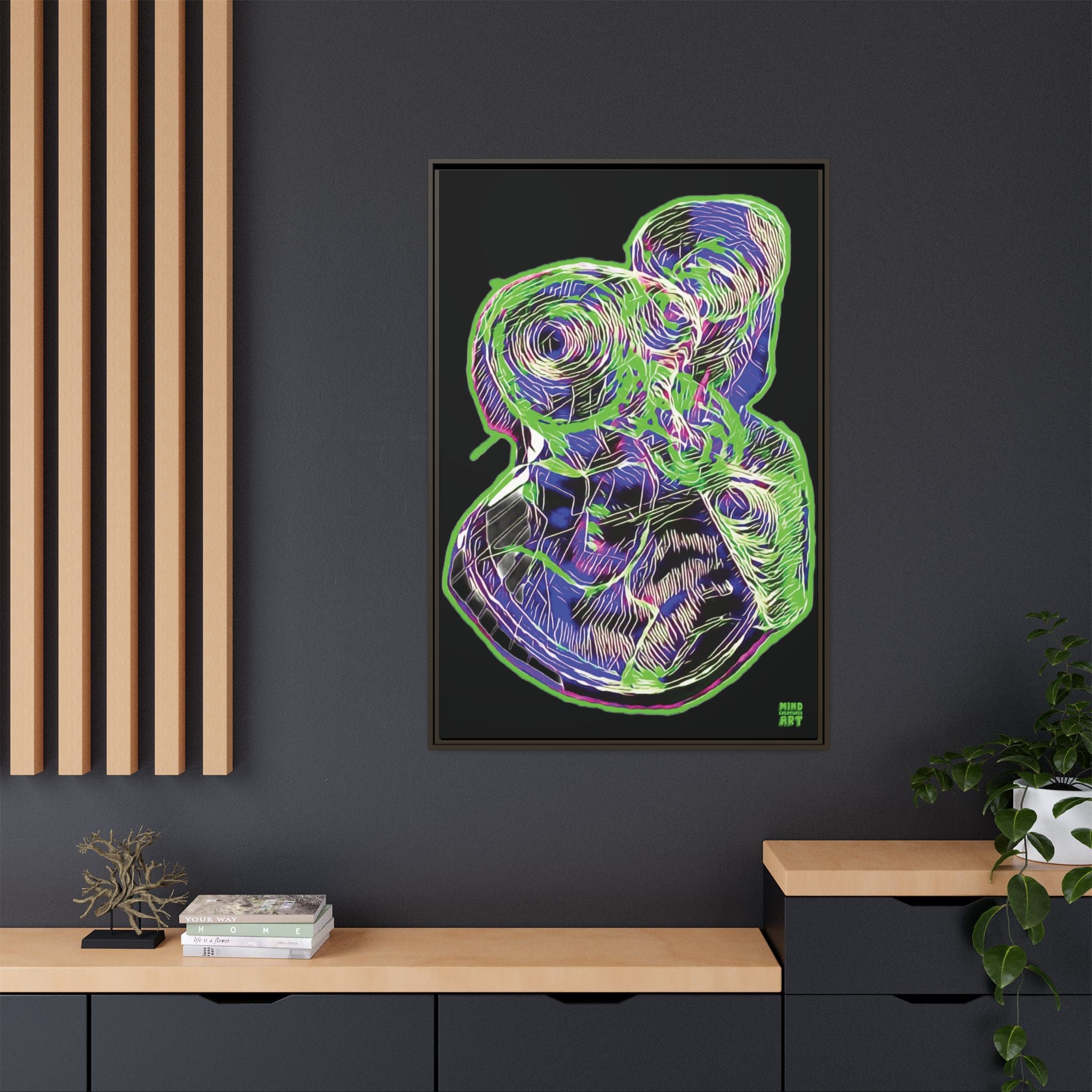 Curiosity (Electric Green, Black Background) Matte Canvas, Framed