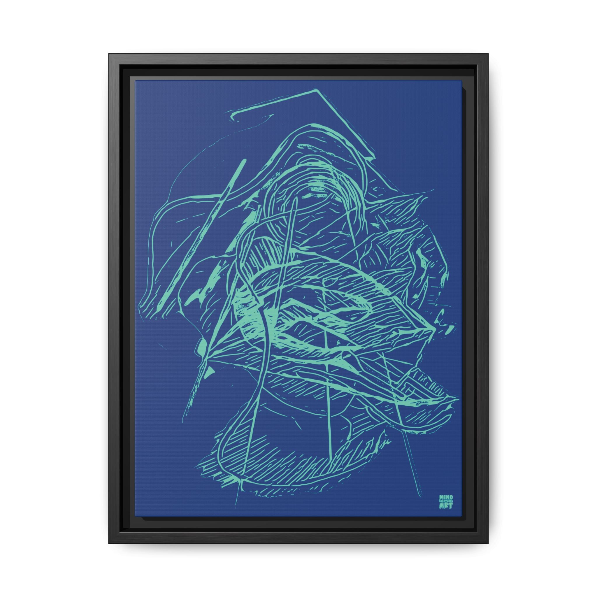 Dive Reflex (Teal, Dark Blue Background) Matte Canvas, Framed