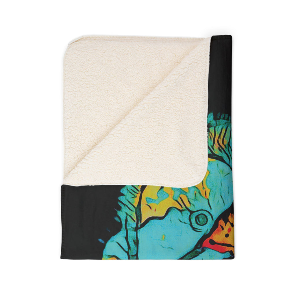 Exploration (Teal, Black Background) Fleece Sherpa Blanket