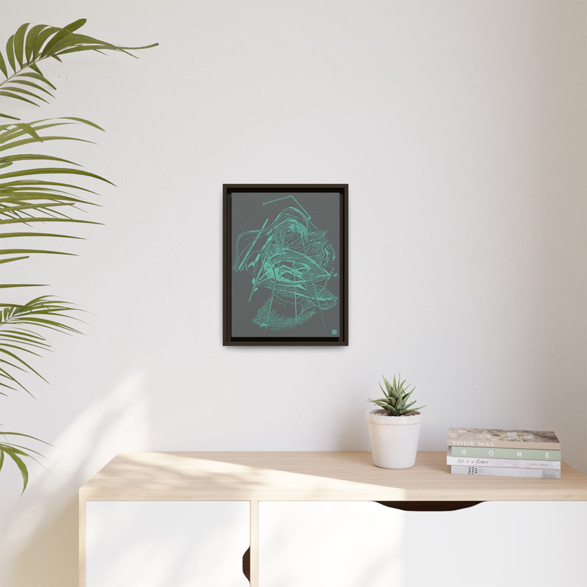 Dive Reflex (Teal, Dark Gray Background) Matte Canvas, Framed