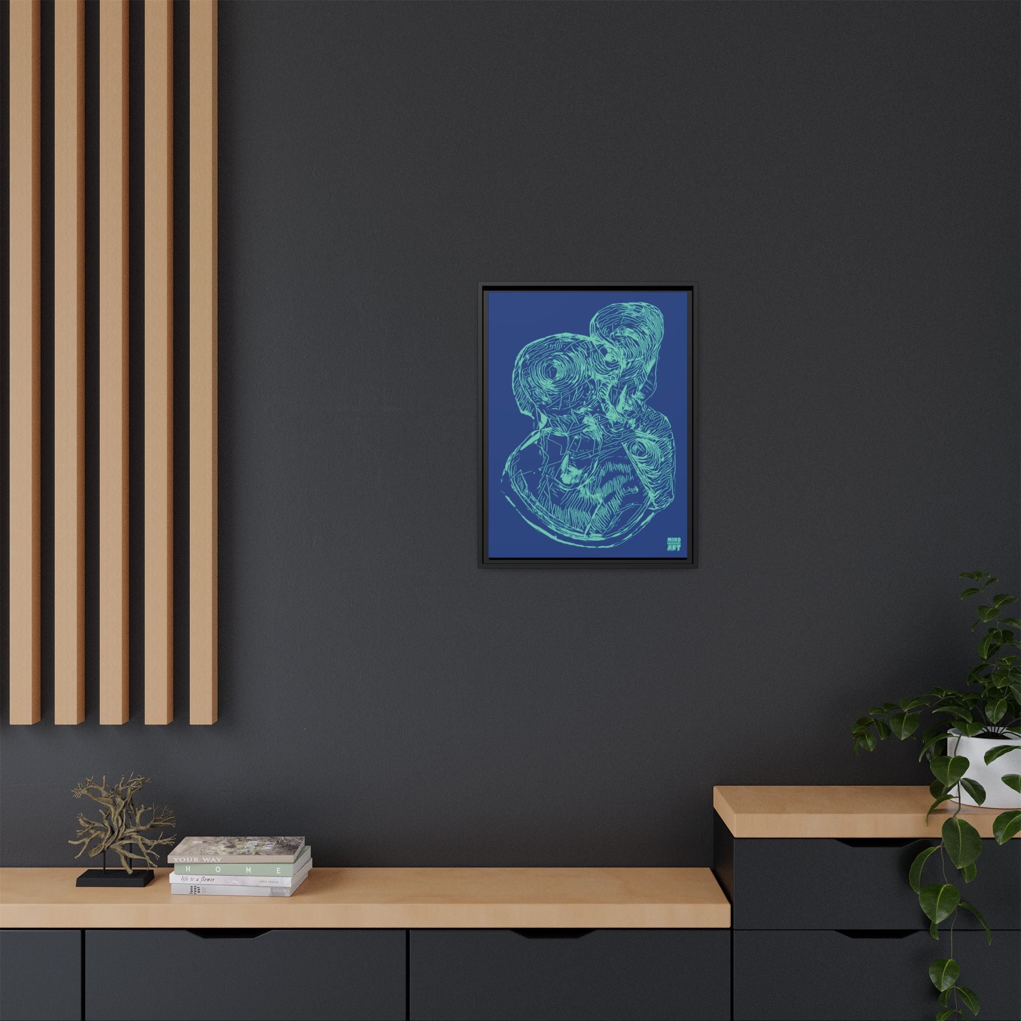 Curiosity (Teal, Dark Blue Background) Matte Canvas, Framed