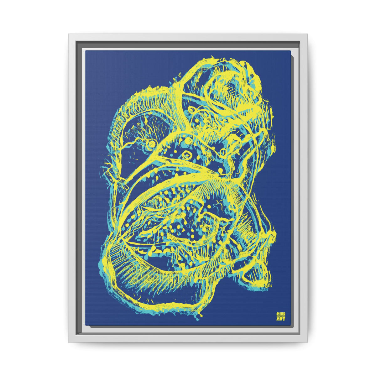 Exploration (Blur, Blue & Yellow, Dark Blue Background) Matte Canvas, Framed