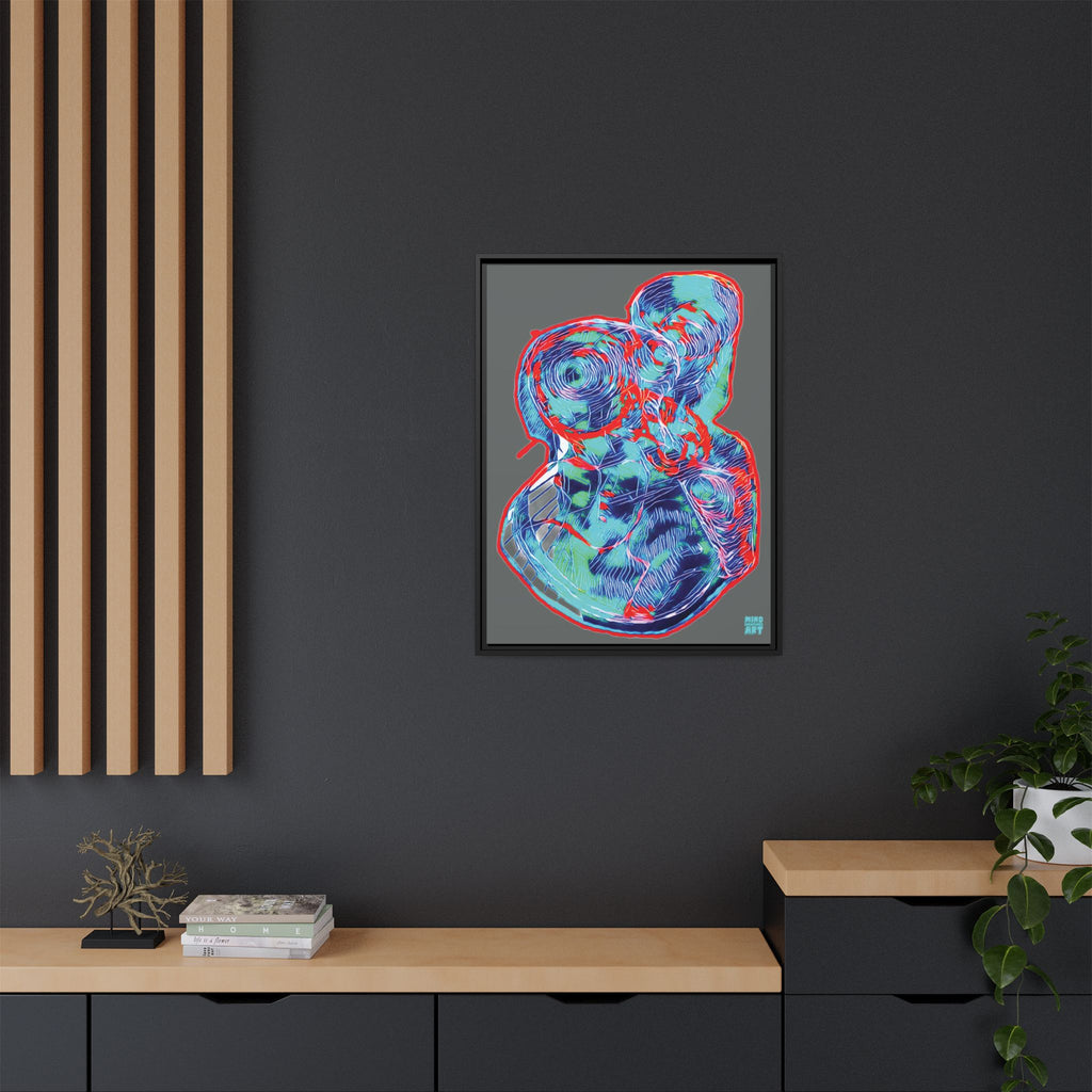 Curiosity (Red & Teal, Dark Gray Background) Matte Canvas, Framed