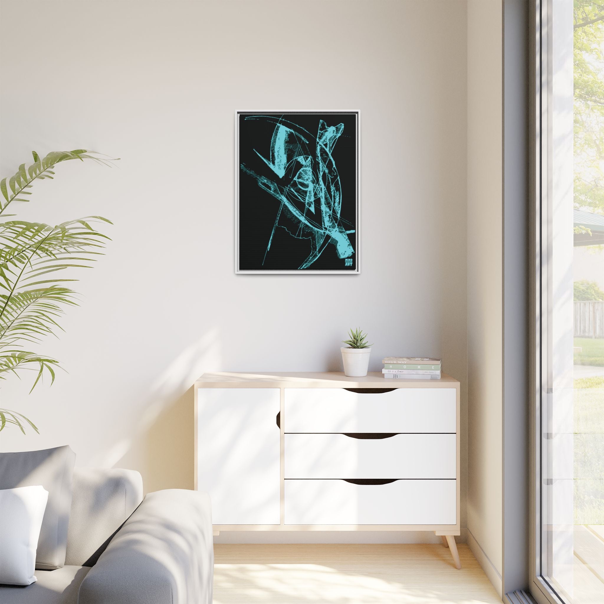 Watching (Aqua, Black Background) Matte Canvas, Framed