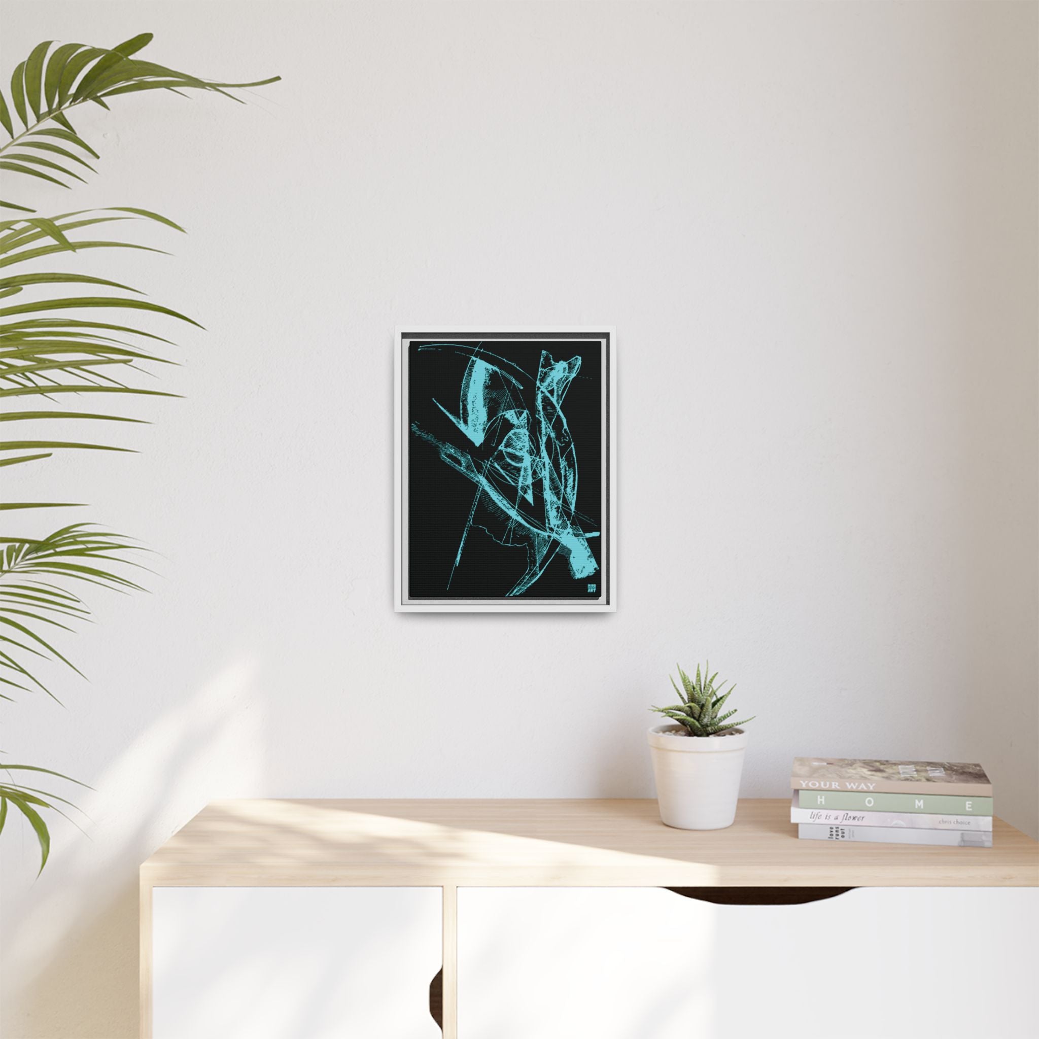 Watching (Aqua, Black Background) Matte Canvas, Framed