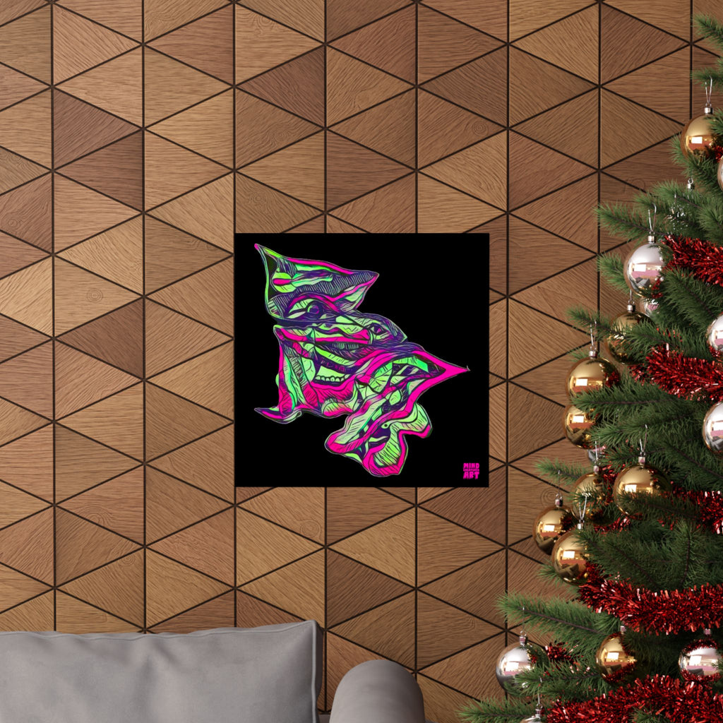 Cheshire (Pink & Green, Black Background) Matte Poster