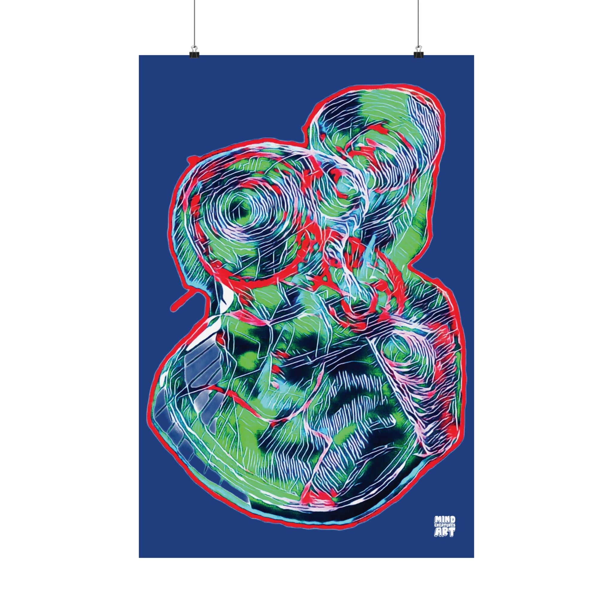 Curiosity (Red & Green, Dark Blue Background) Matte Poster