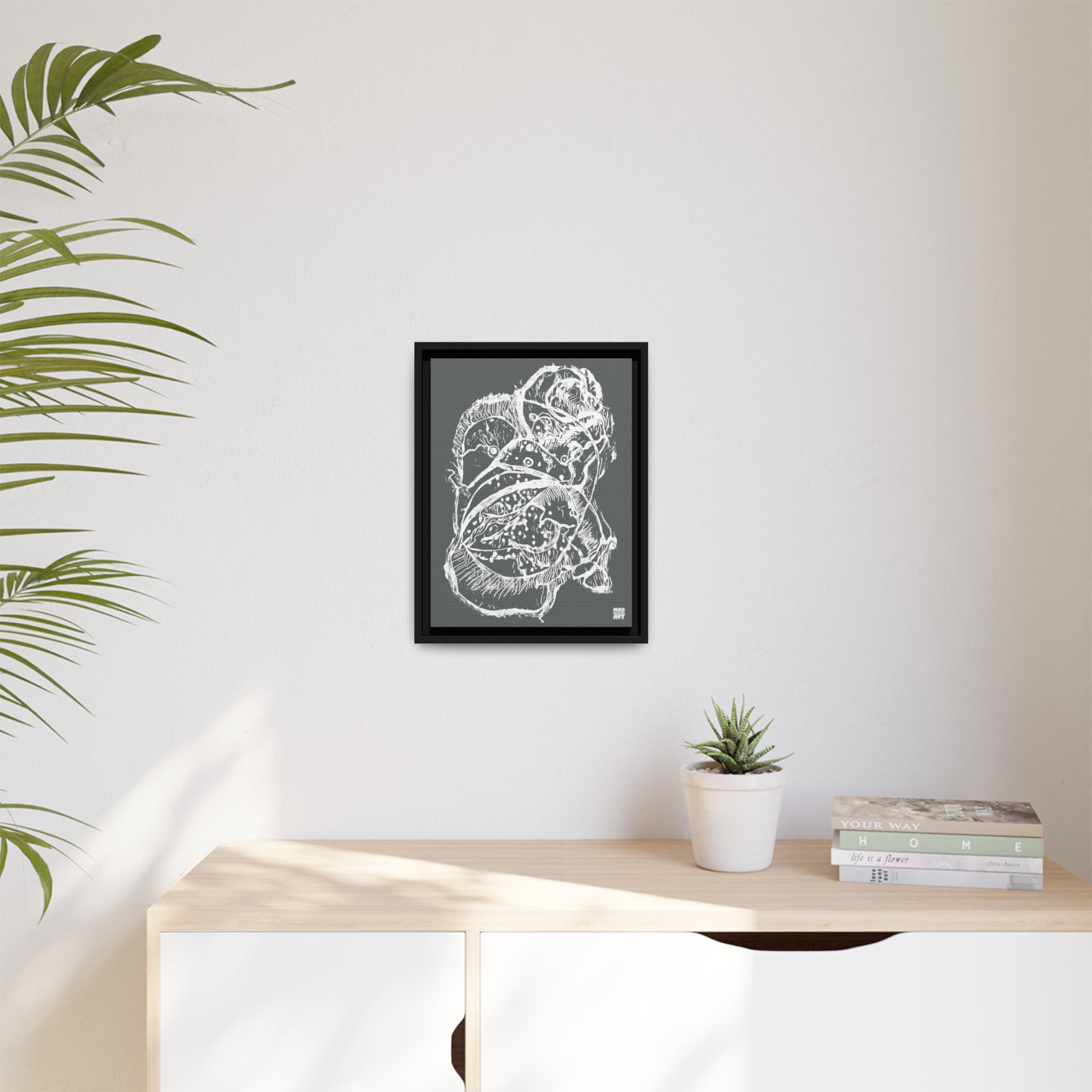 Exploration (White, Dark Gray Background) Matte Canvas, Framed