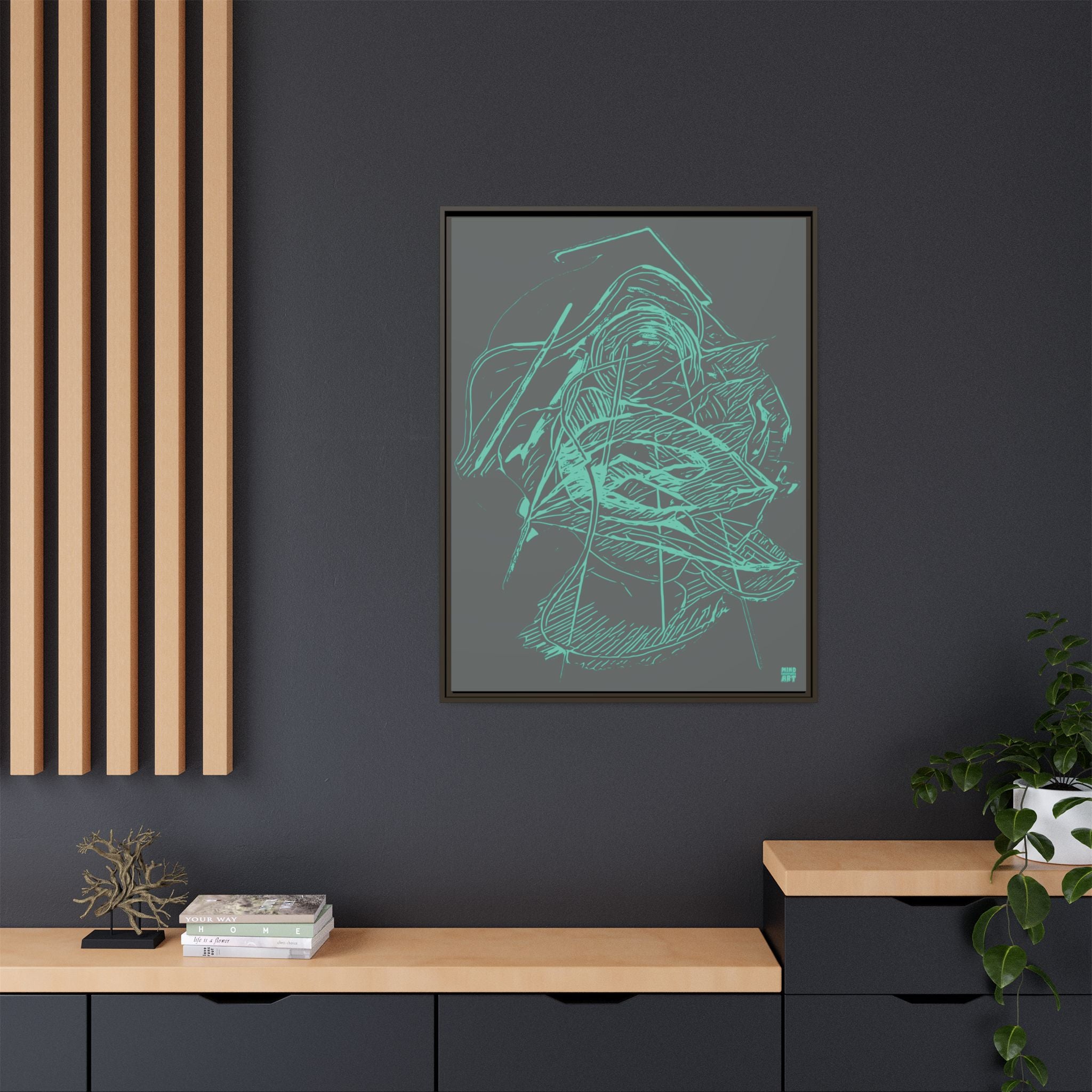 Dive Reflex (Teal, Dark Gray Background) Matte Canvas, Framed