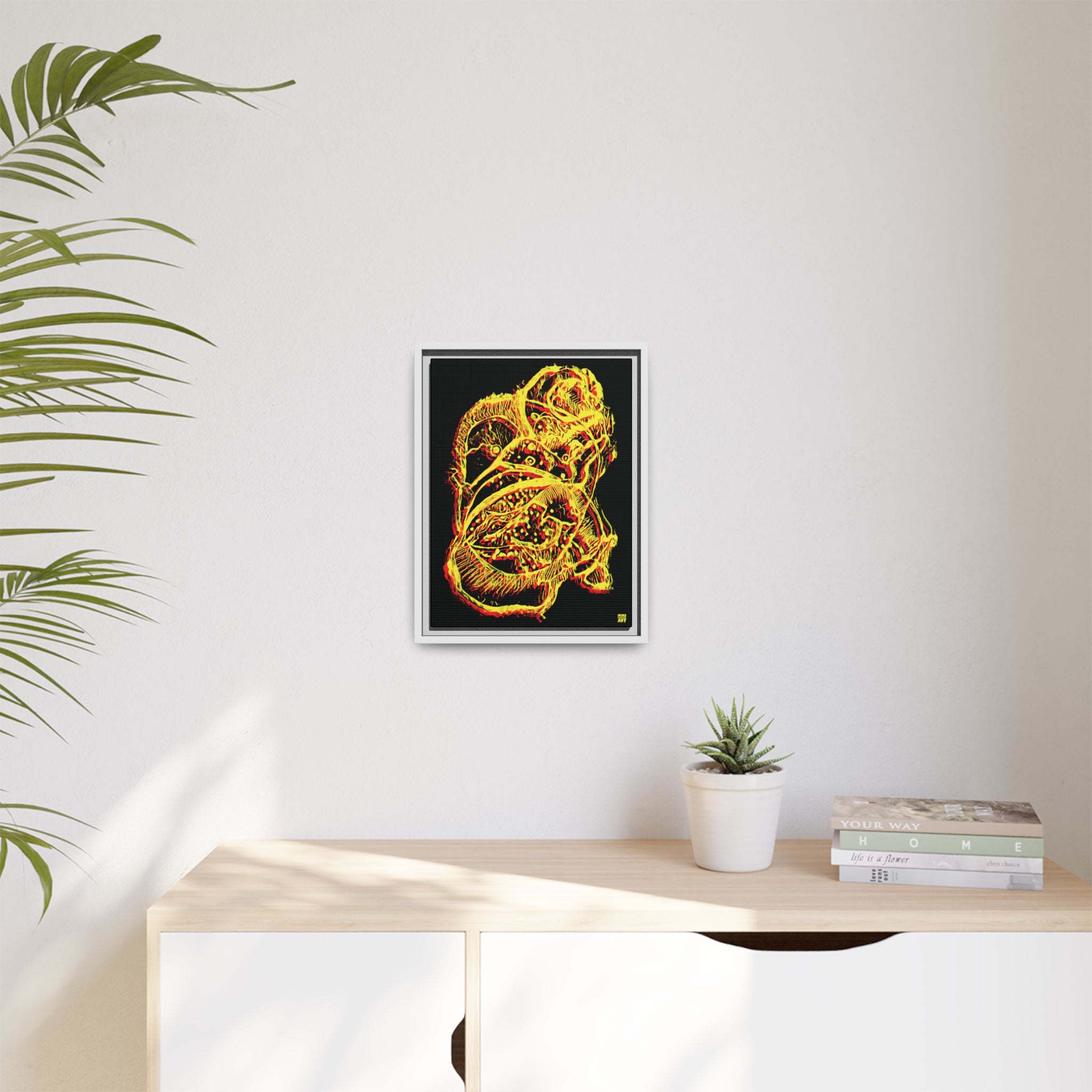 Exploration (Blur, Red & Yellow, Black Background) Matte Canvas, Framed