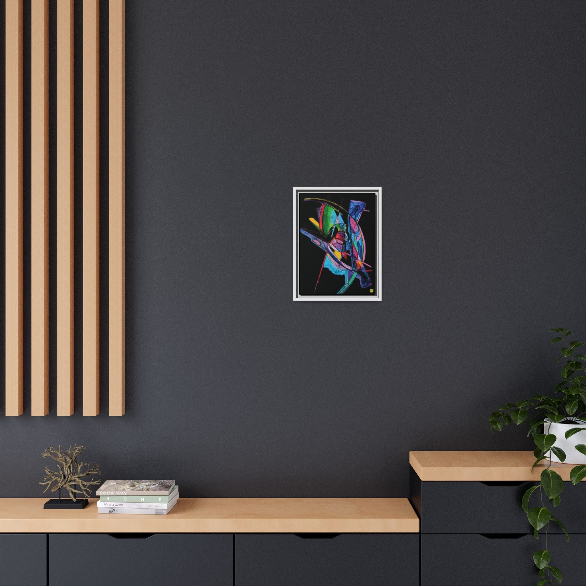 Watching (Black Background) Matte Canvas, Framed