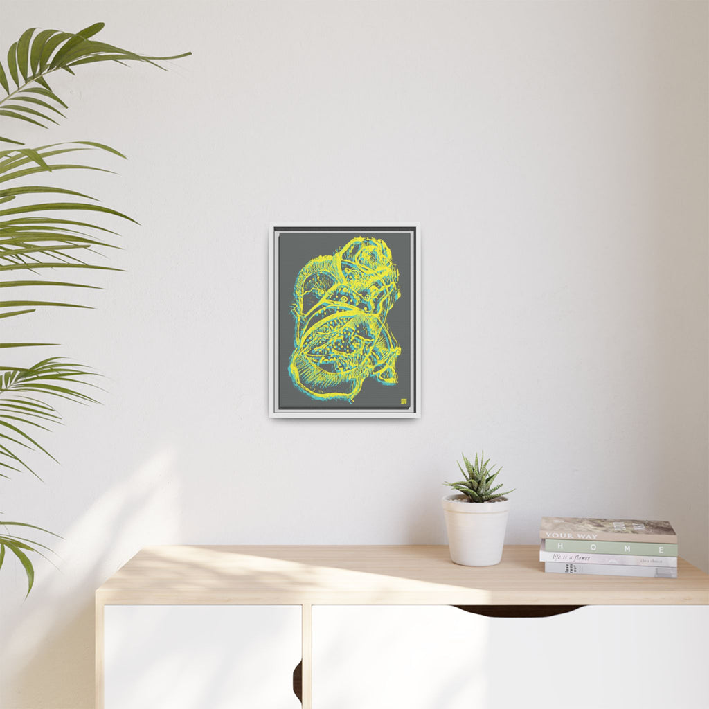 Exploration (Blur, Blue & Yellow, Dark Gray Background) Matte Canvas, Framed