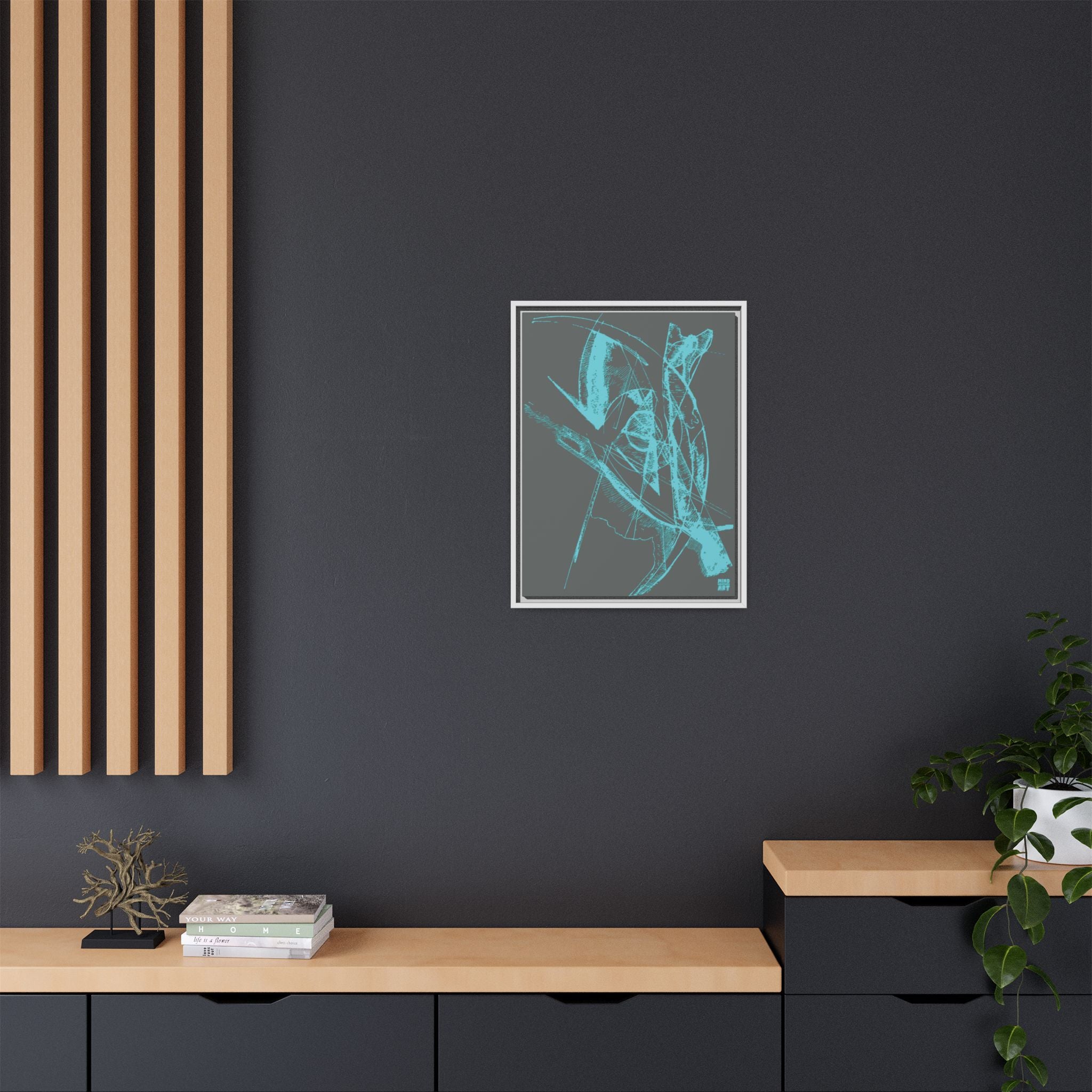 Watching (Aqua, Dark Gray Background) Matte Canvas, Framed