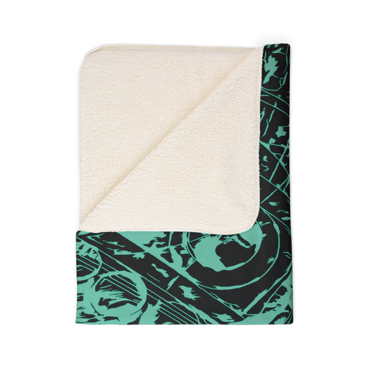Love (Teal, Mirror, Black Background) Fleece Sherpa Blanket