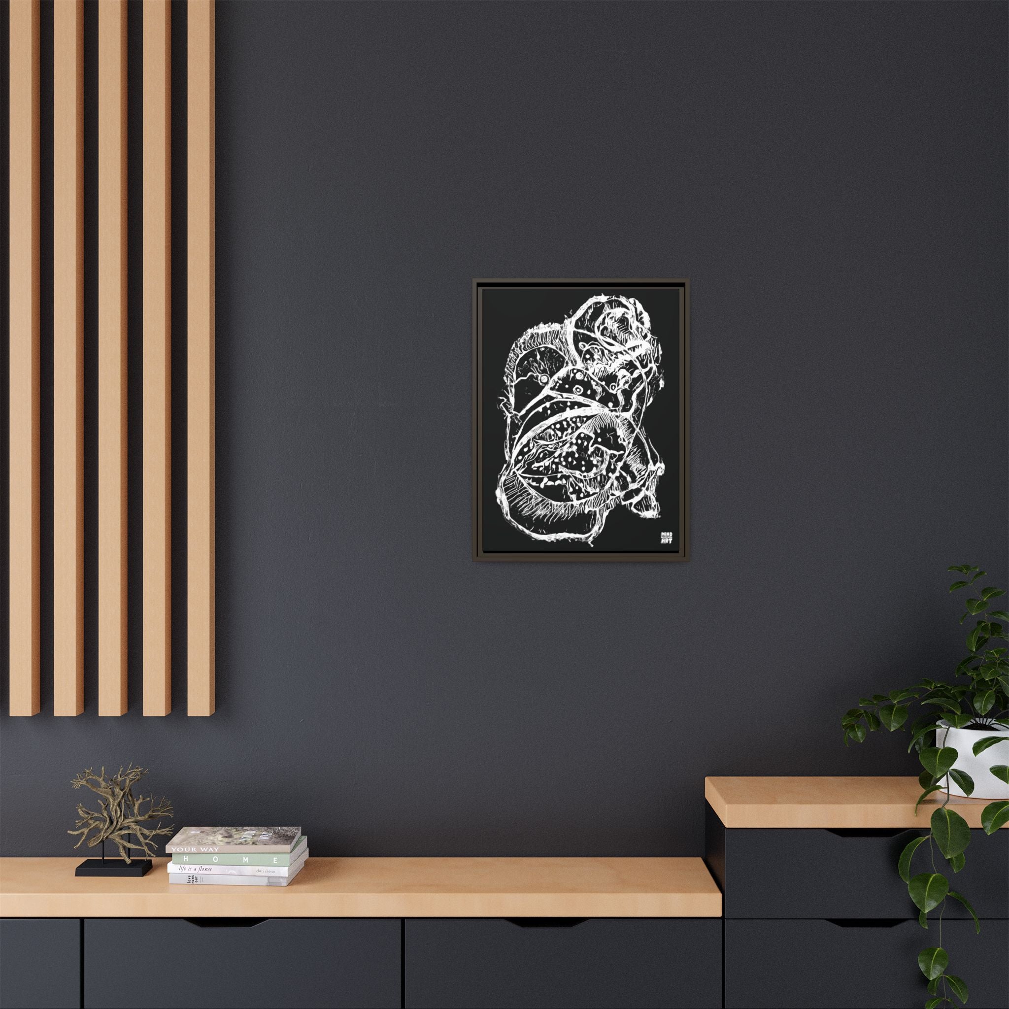 Exploration (White, Black Background) Matte Canvas, Framed