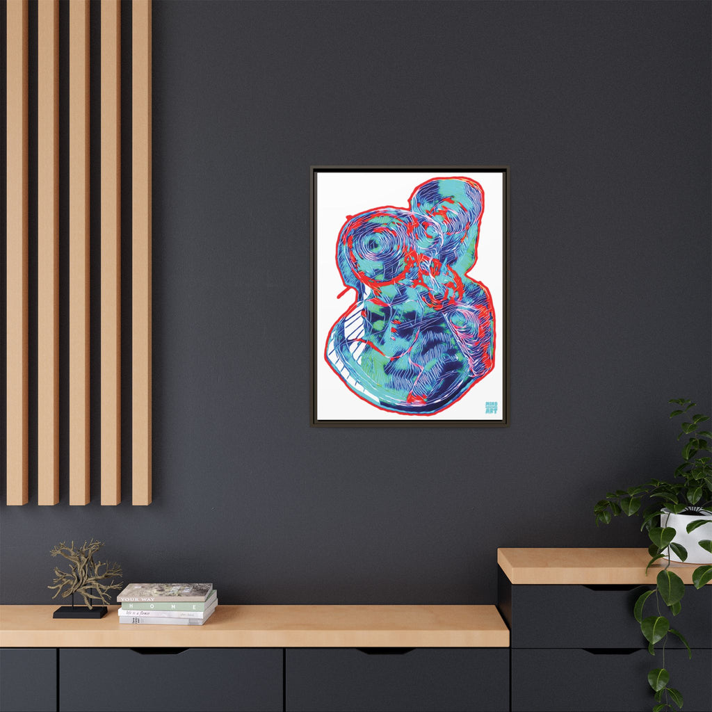Curiosity (Red & Teal, White Background) Matte Canvas, Framed