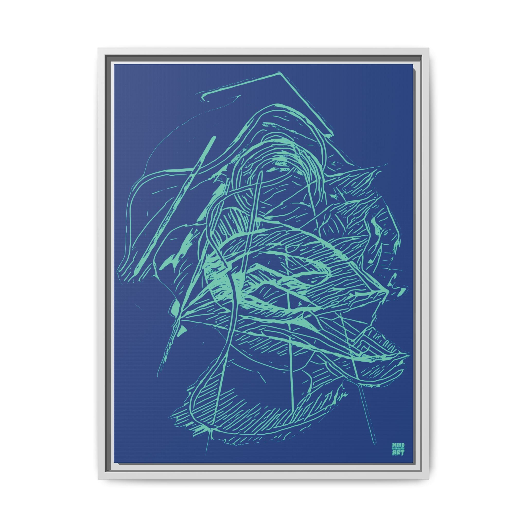 Dive Reflex (Teal, Dark Blue Background) Matte Canvas, Framed