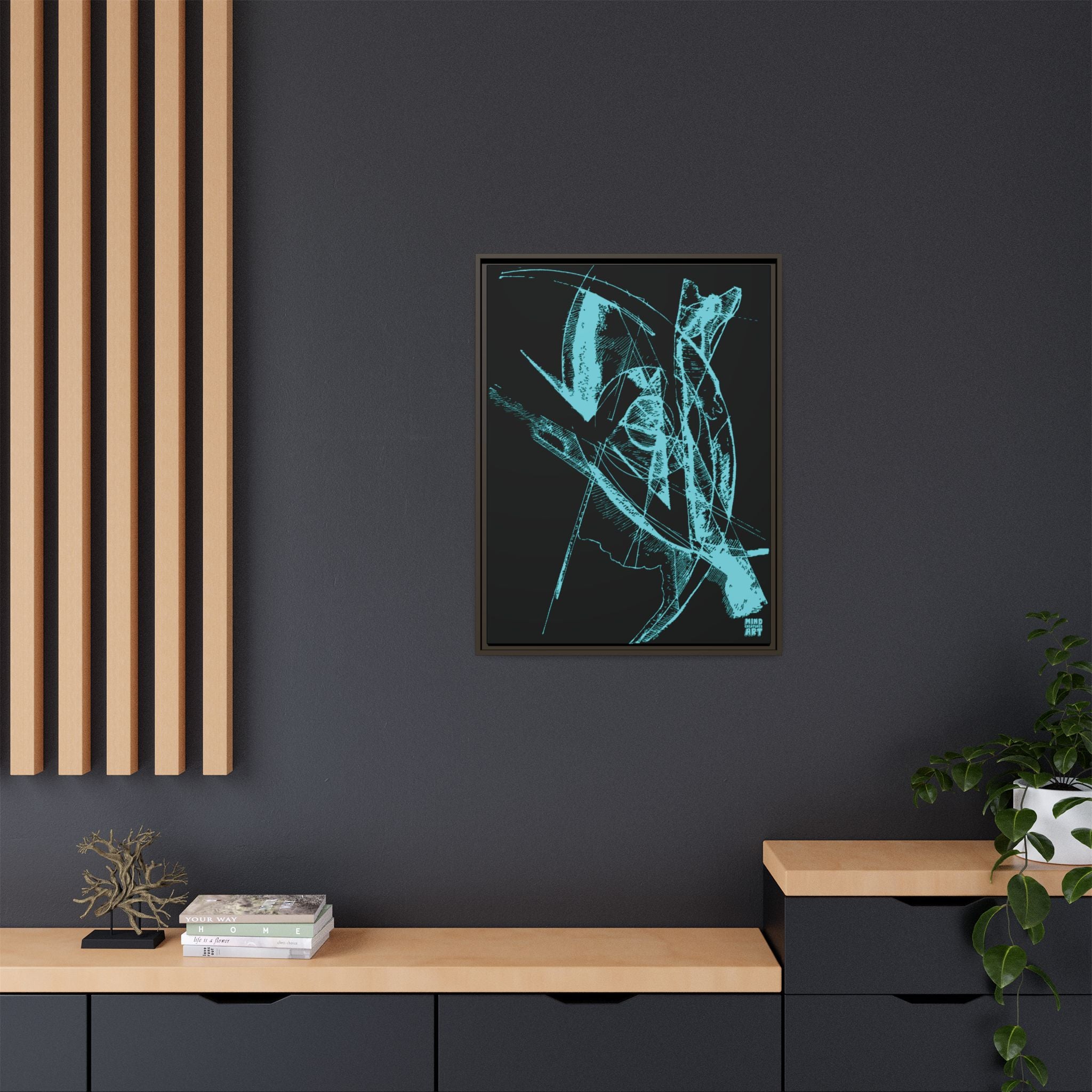 Watching (Aqua, Black Background) Matte Canvas, Framed