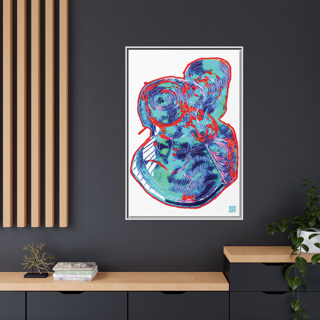 Curiosity (Red & Teal, White Background) Matte Canvas, Framed