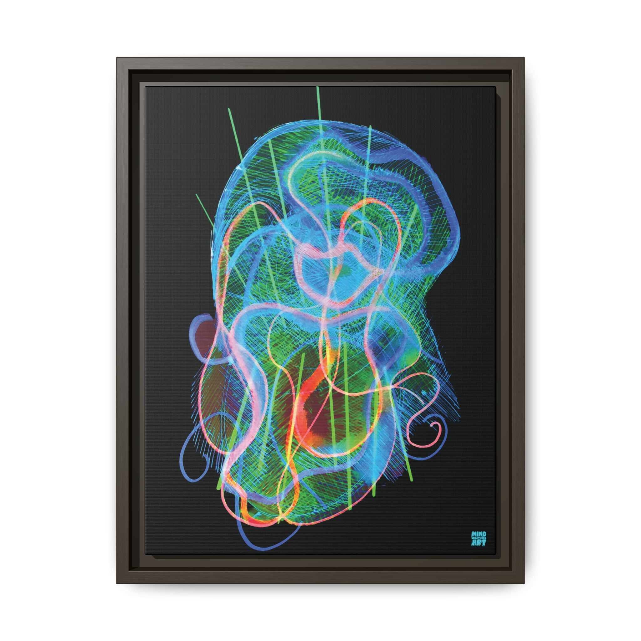 Davy Jones (Electric Blue & Green, Black Background) Matte Canvas, Framed