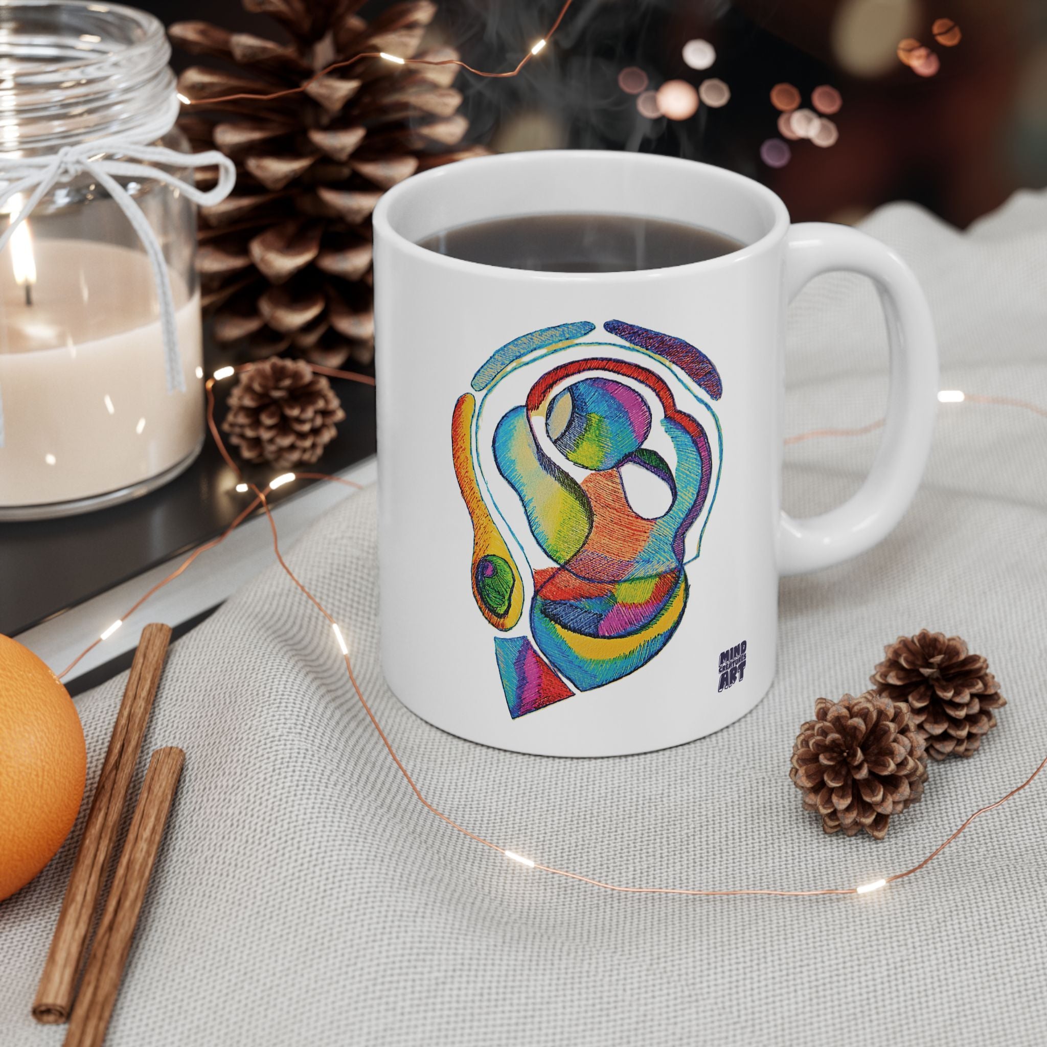 Cyclical White Ceramic Mug, (11oz, 15oz)