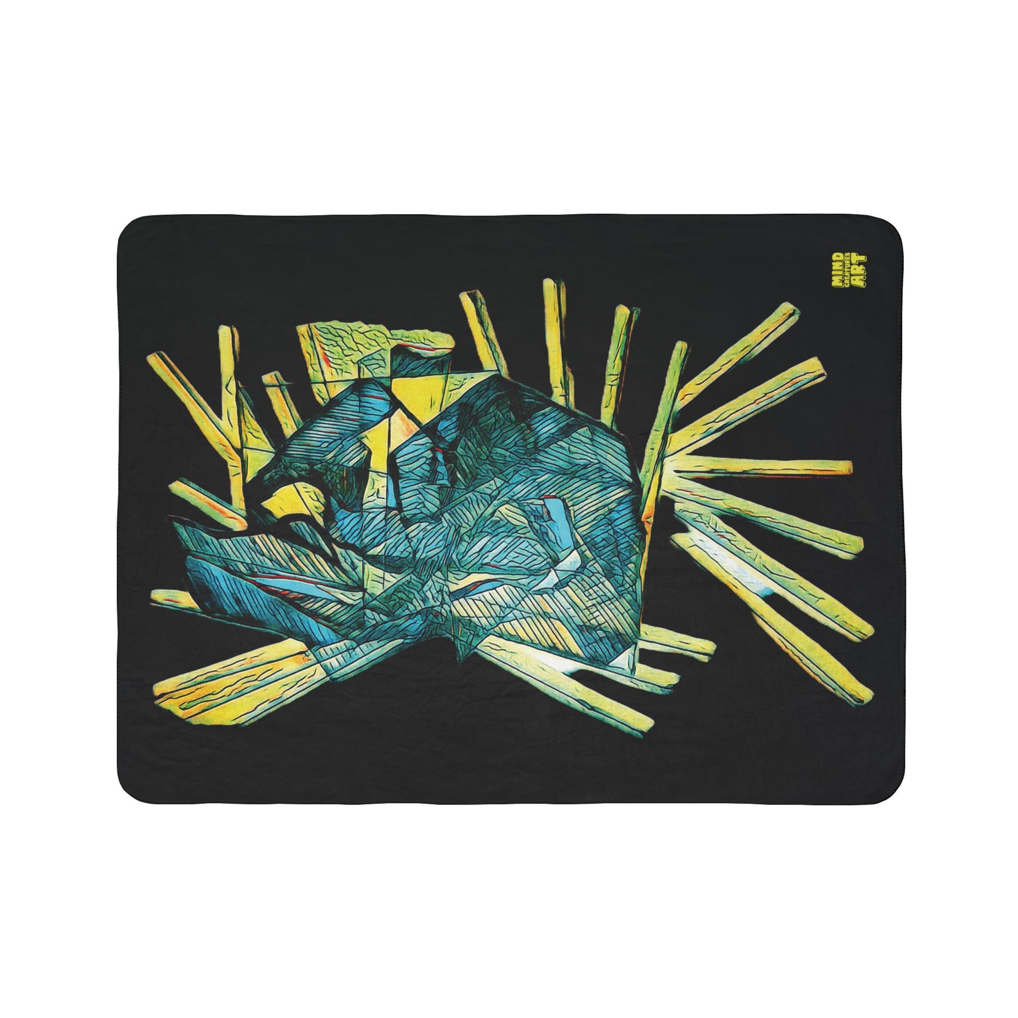 Lightspeed (Teal, Black Background) Fleece Sherpa Blanket