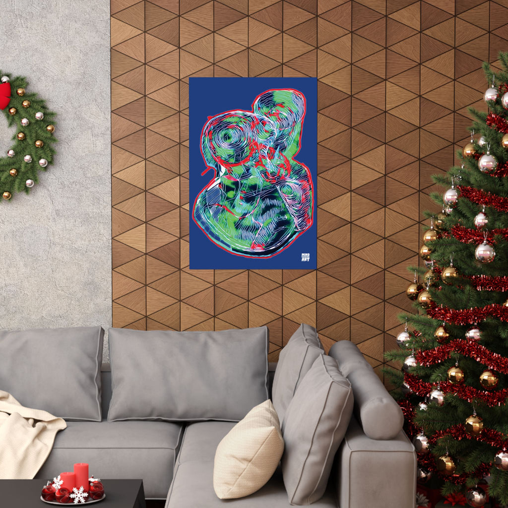 Curiosity (Red & Green, Dark Blue Background) Matte Poster