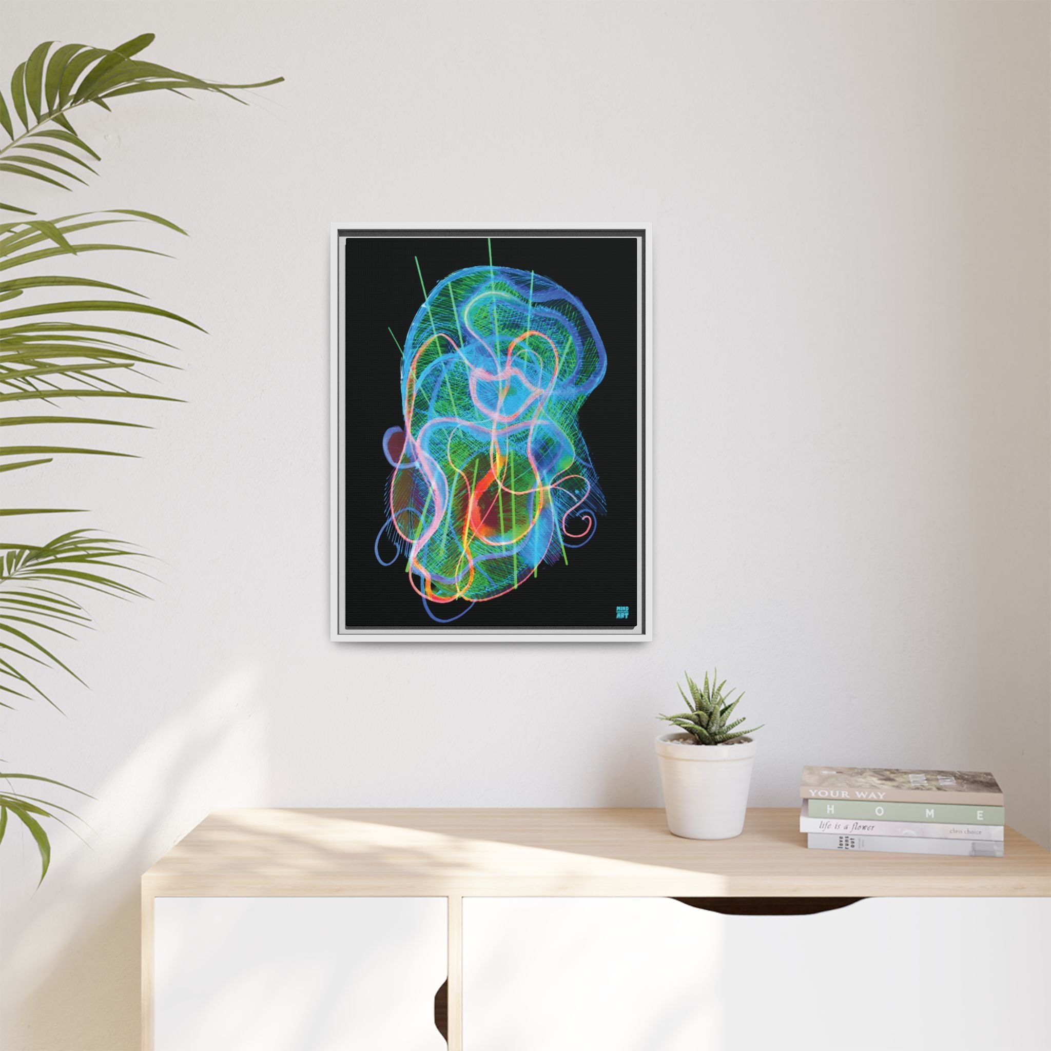 Davy Jones (Electric Blue & Green, Black Background) Matte Canvas, Framed